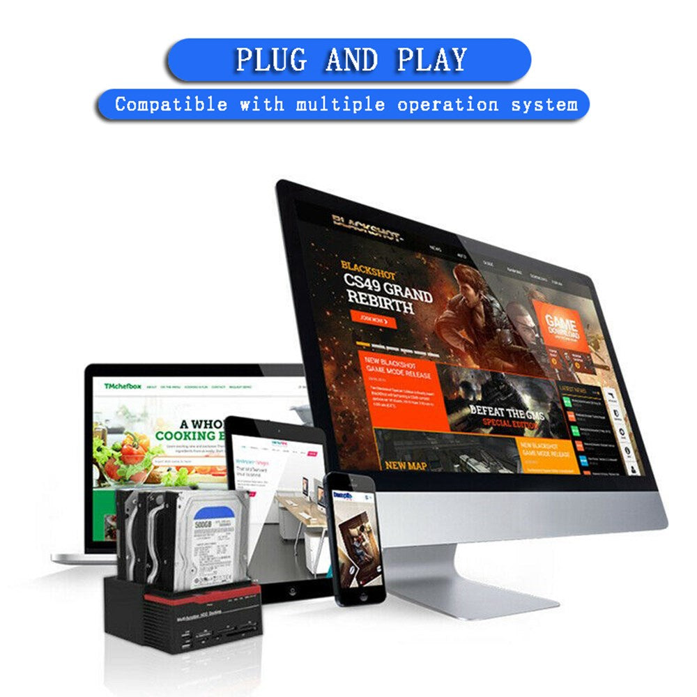 3 HDD Docking Station IDE SATA Dual UKB 3.0 Clon Lector de tarjetas de disco duro Reino Unido