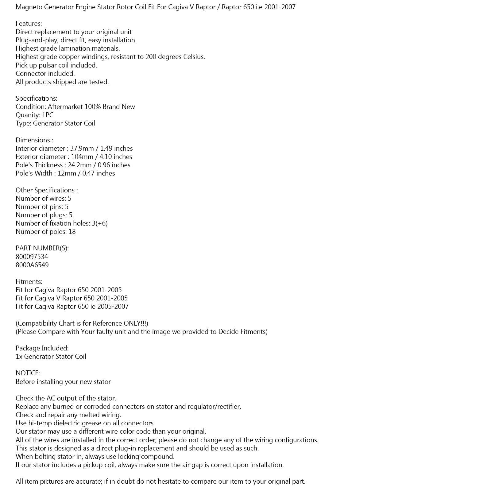 Areyourshop Generator Stator Geschikt voor Cagiva V Raptor 650/Raptor 650 ie 2001-2007