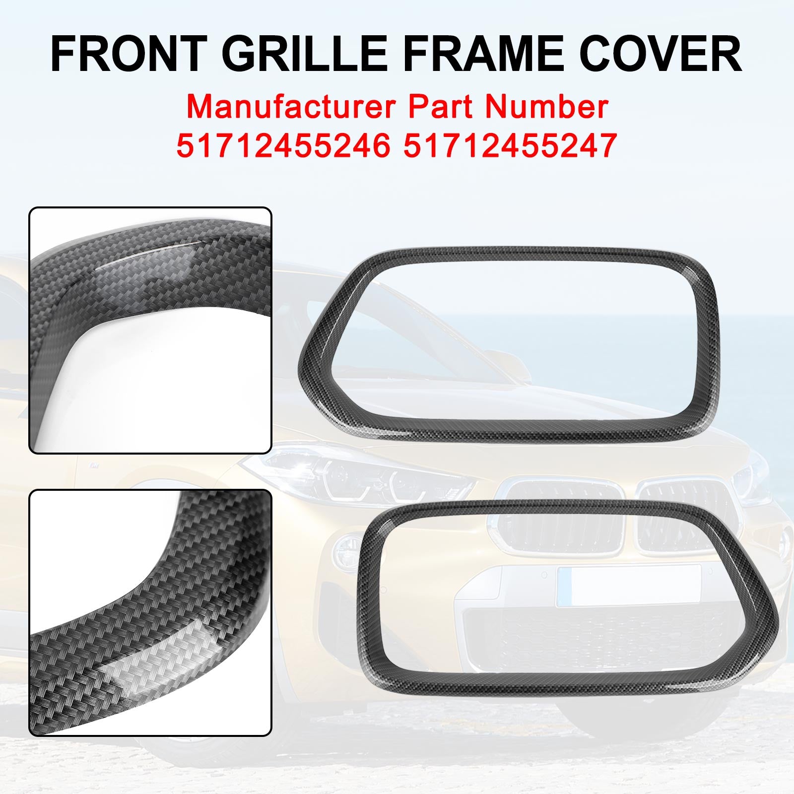 2018-2023 BMW X2 Series F39 Front Bumper Grill Frame Cover Trim 51712455246 51712455247 Generisk