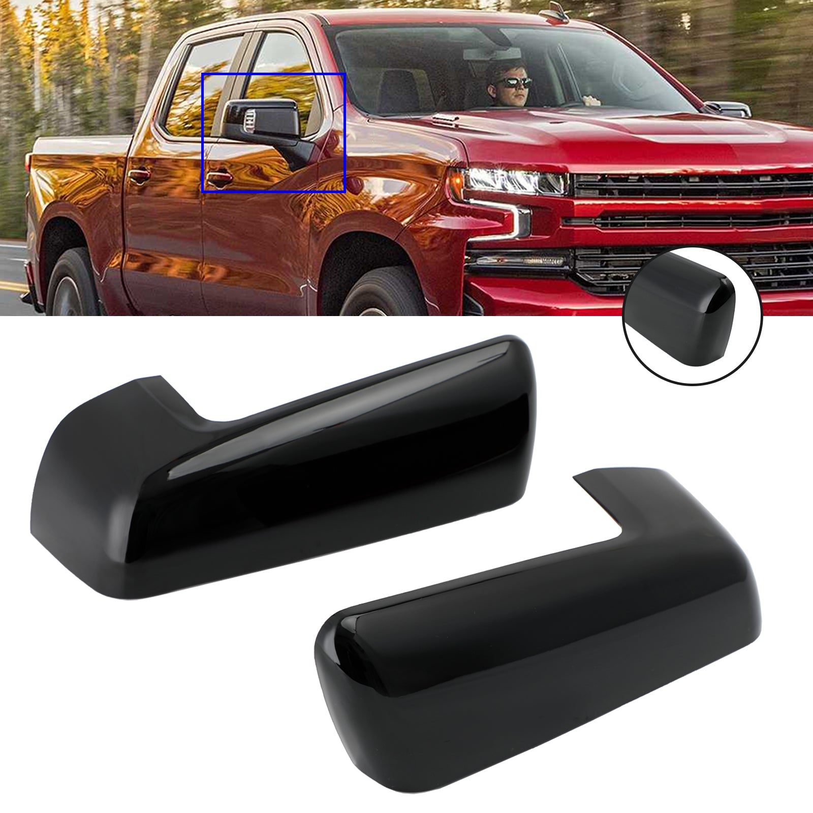 2019-2022 Chevy Chevrolet Silverado 1500 Gloss Black Mirror Cap Cover Tin