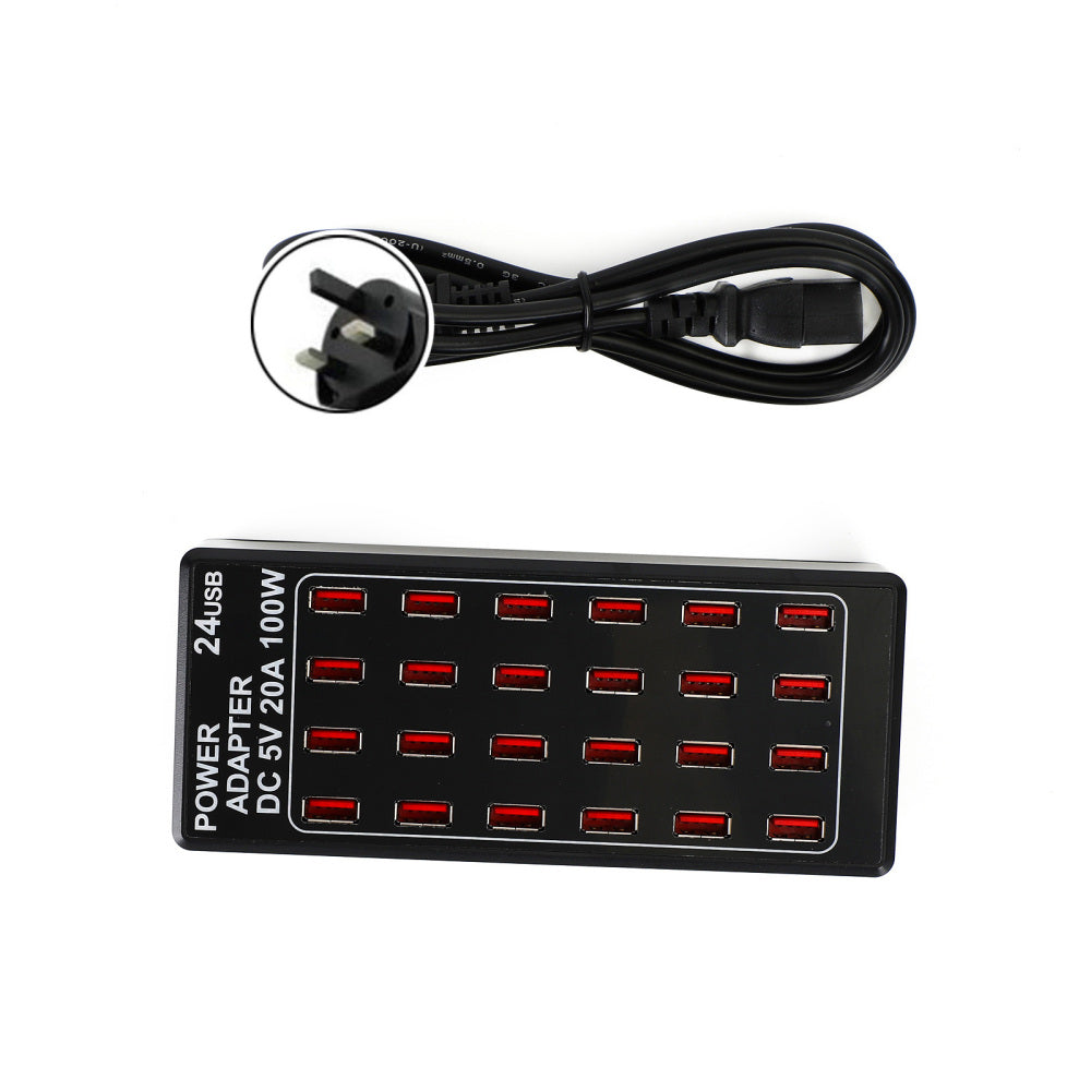Efektívna 24-port USB Charger 100W Rapid nabíjanie kompatibilné s telefónmi a zariadeniami vynikajúca kvalita UK Plug