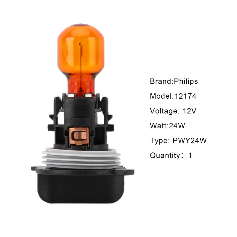 Philips With Socket PWY24W 12174NA 12V24W Lamp Amber Bulb Turn Singal Light Generic