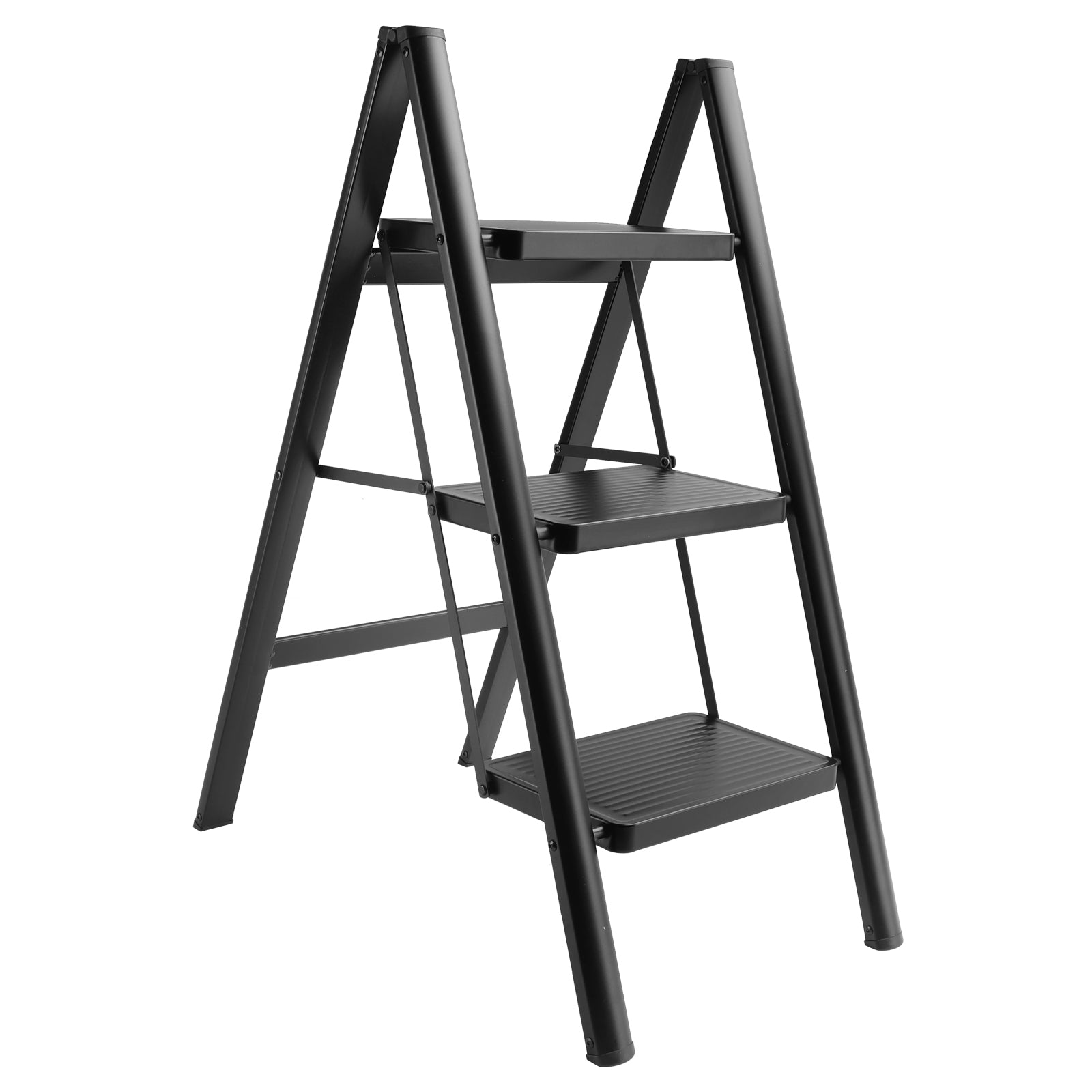 Stepladder, 3 Tiers, Foldable, Aluminum, Wide, Lightweight, Compact, Ladder