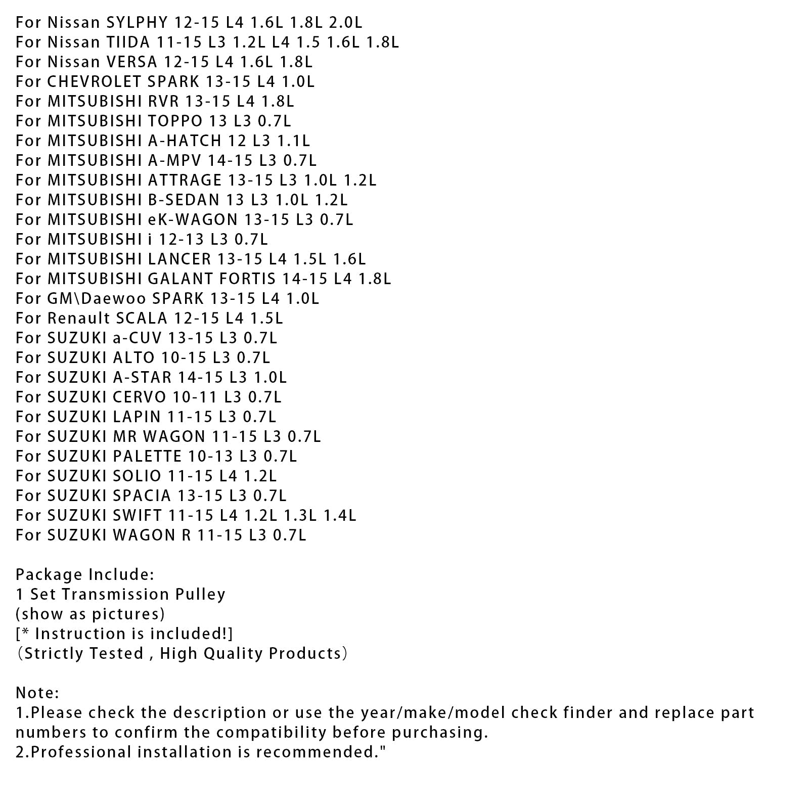 2010-2015 Nissan CUBE L3 1,2L L4 1,5 1,6L transmissionsremskivasats med remkedja 30 tänder JF015E RE0F11A