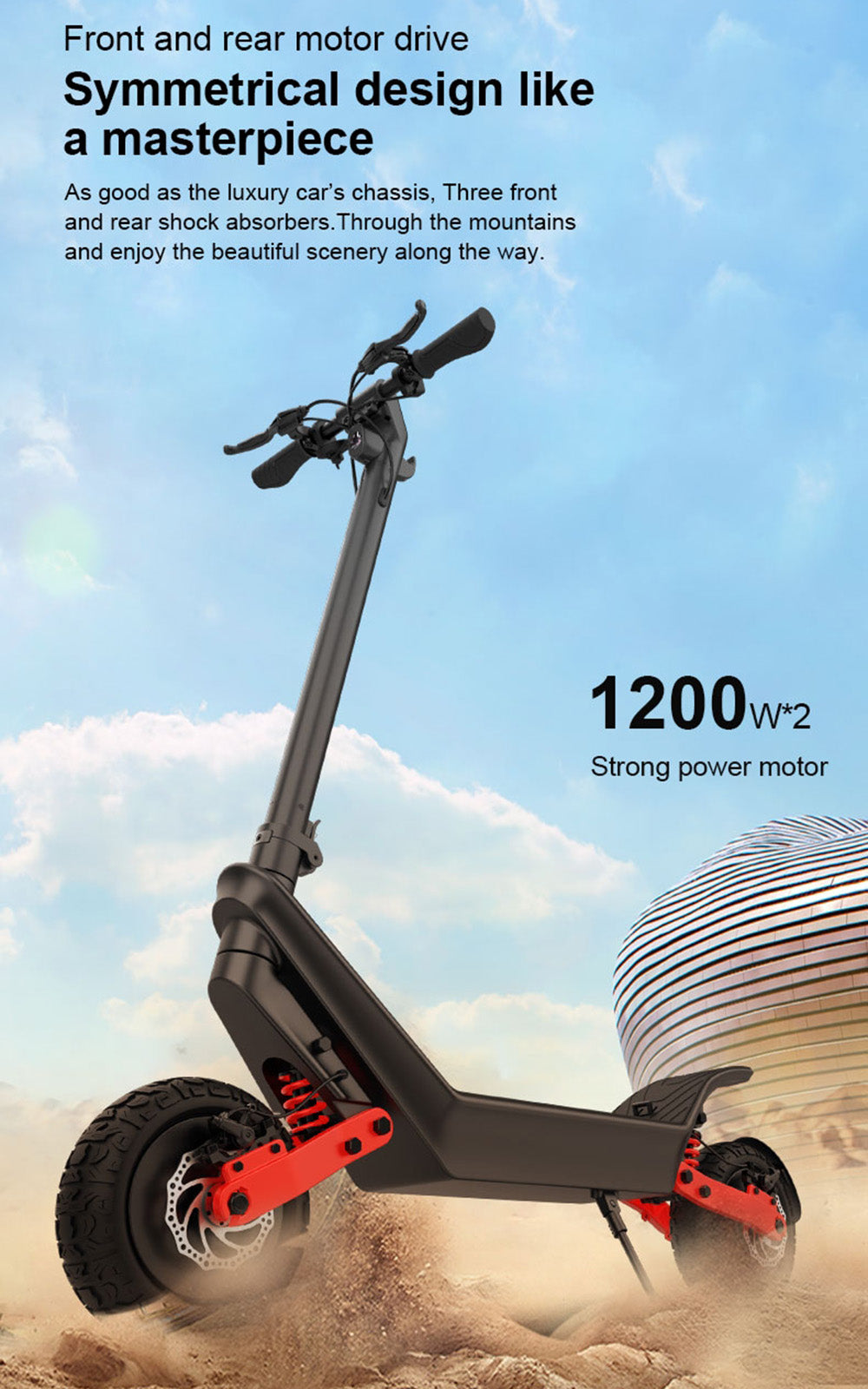 Scooter elétrico dobrável adulto de alta potência e longo alcance off-road de 2400 W com acionamento duplo