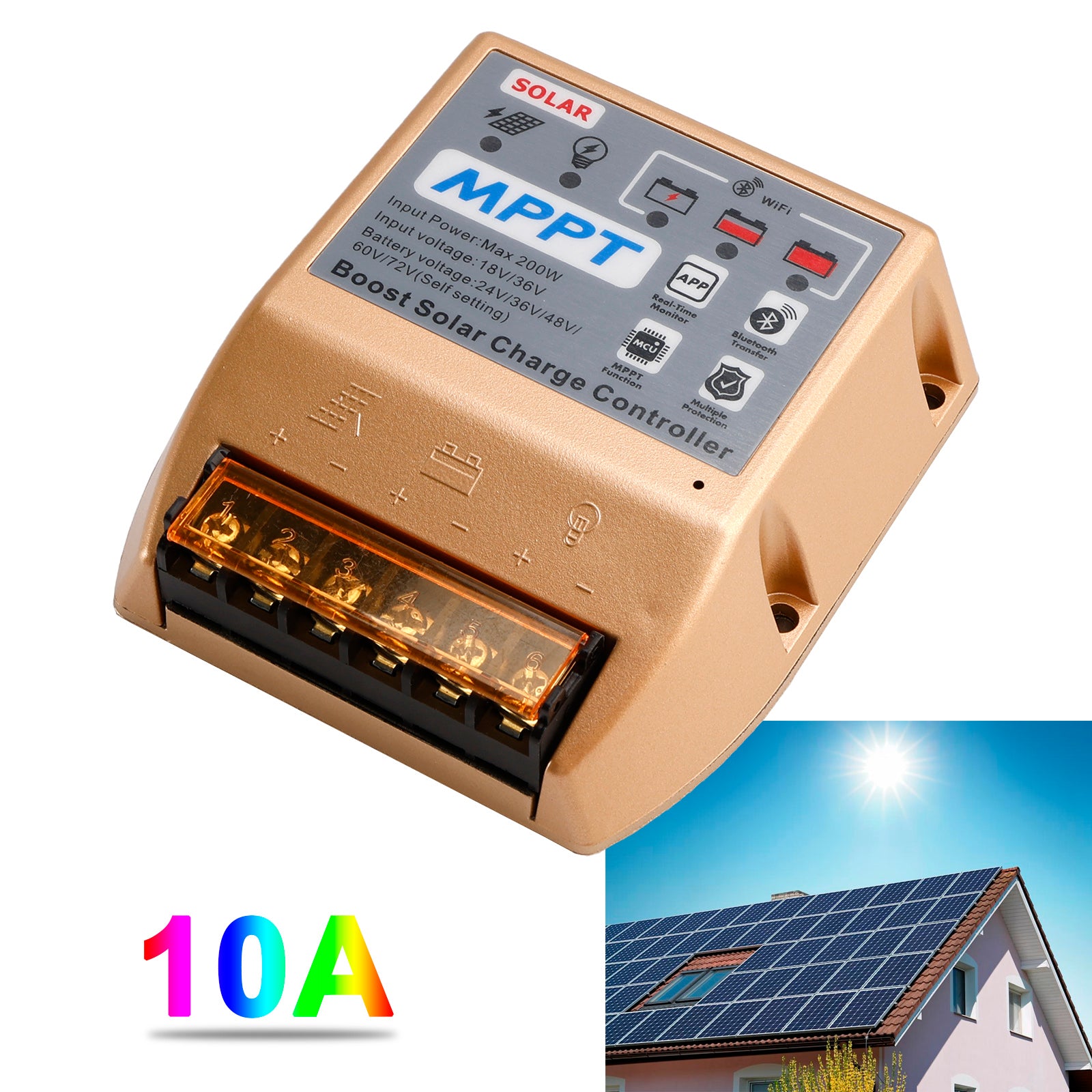 10A/20A/30A Boost MPPT-zonnecontroller 24V36V48V60V72V Mobiele APP Smart Control