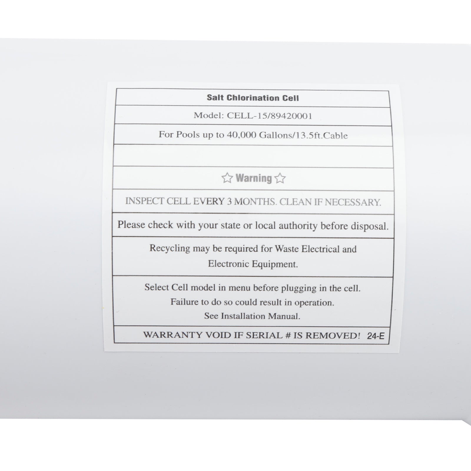 W3T-CELL-15 TurboCell Salt Chlorination Cell Fit for Hayward up to 40 000 Gallons