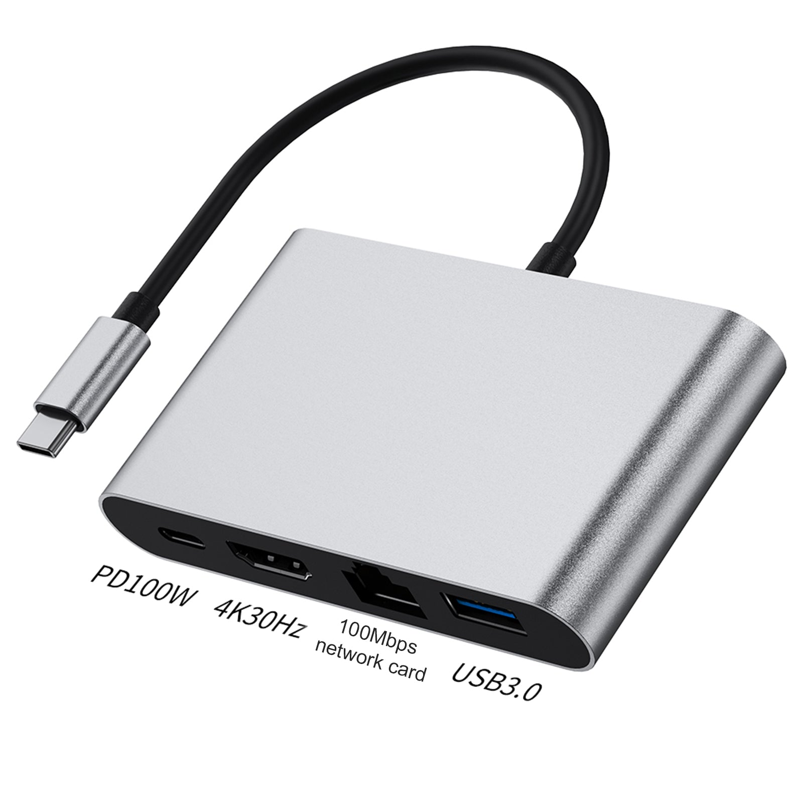 4-in-1 dockingstation TYPE-C naar RJ45 100M HDMI USB3.0 PD-interface voor MacBook