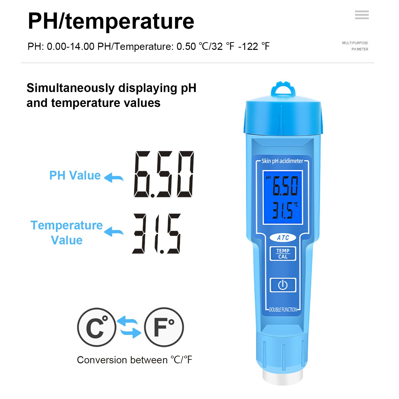 PH Meter Thermometer Pen Voor Voedsel Fruit Vlees Bodem Lab Digitale Zuurgraad PH Tester