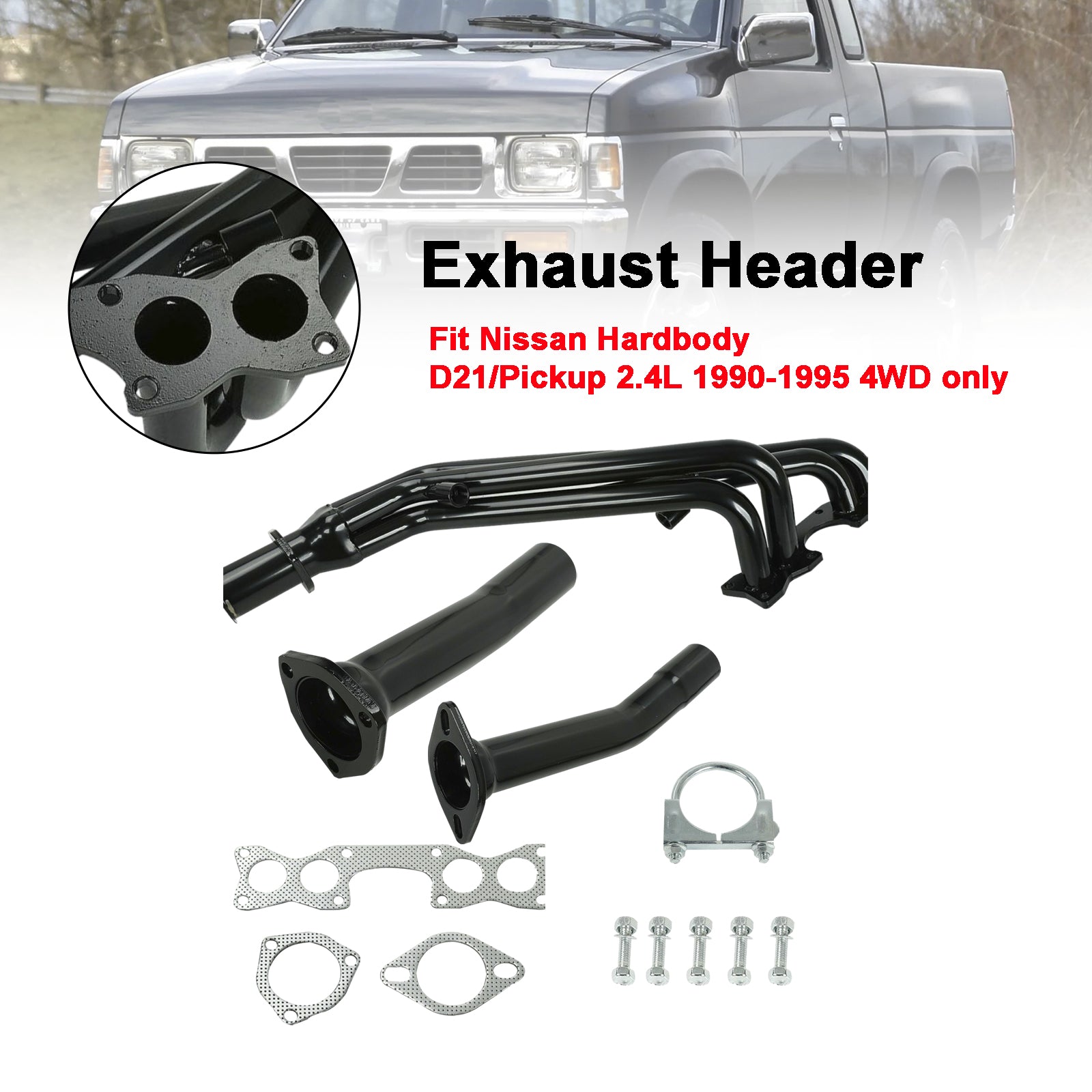 Collecteur en tête d'acier s'échappement Fit Nissan D21 Pickup 2.4L 1990-1995 Tri-y