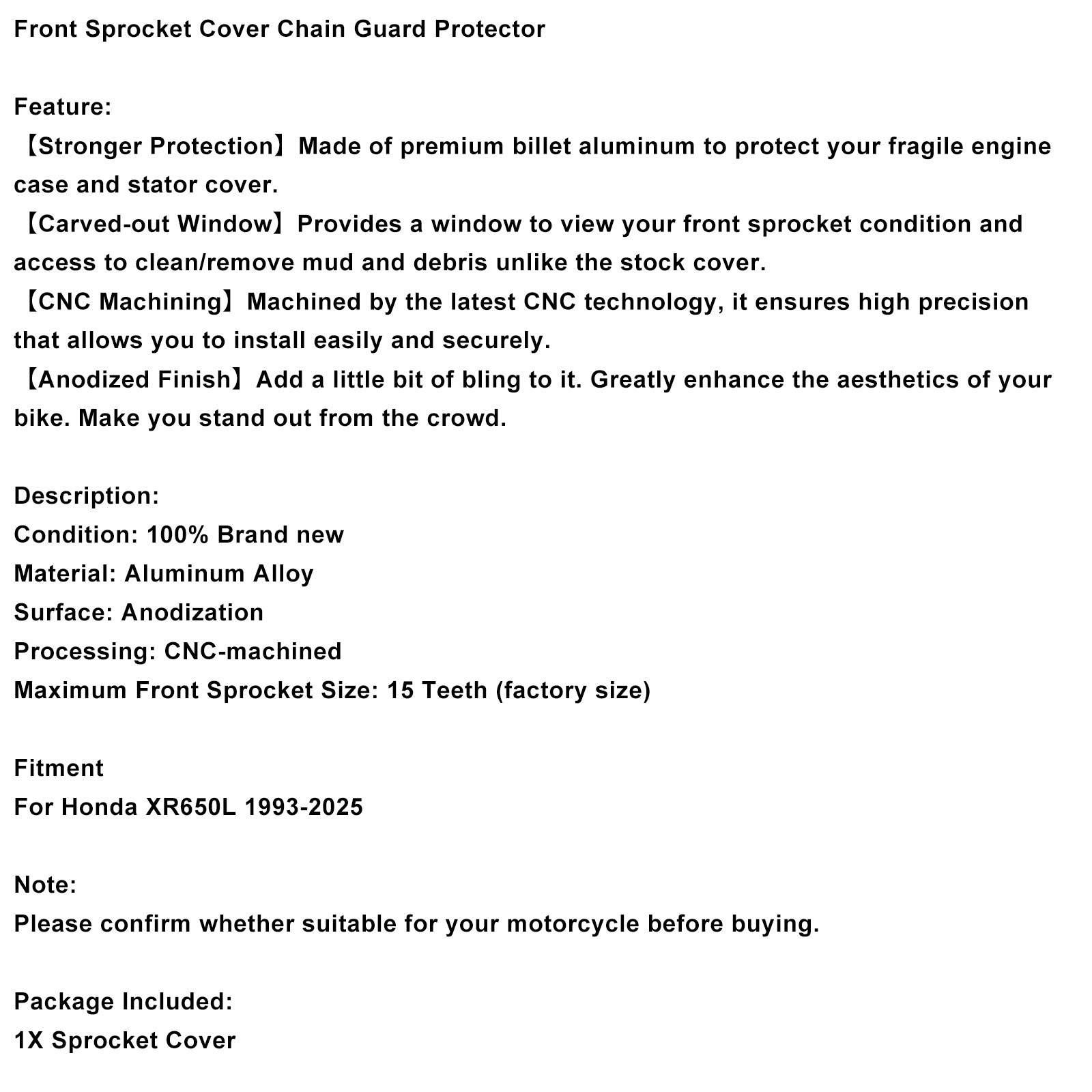 Front Sprocket Cover Chain Guard Protector For Honda XR650L 1993-2025