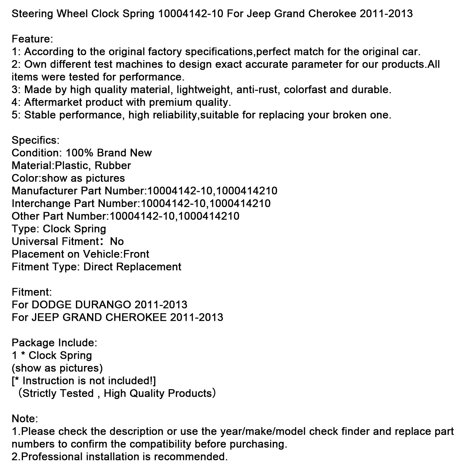 2011-2013 Jeep Grand Cherokee Steering Wheel Clock Spring 10004142-10