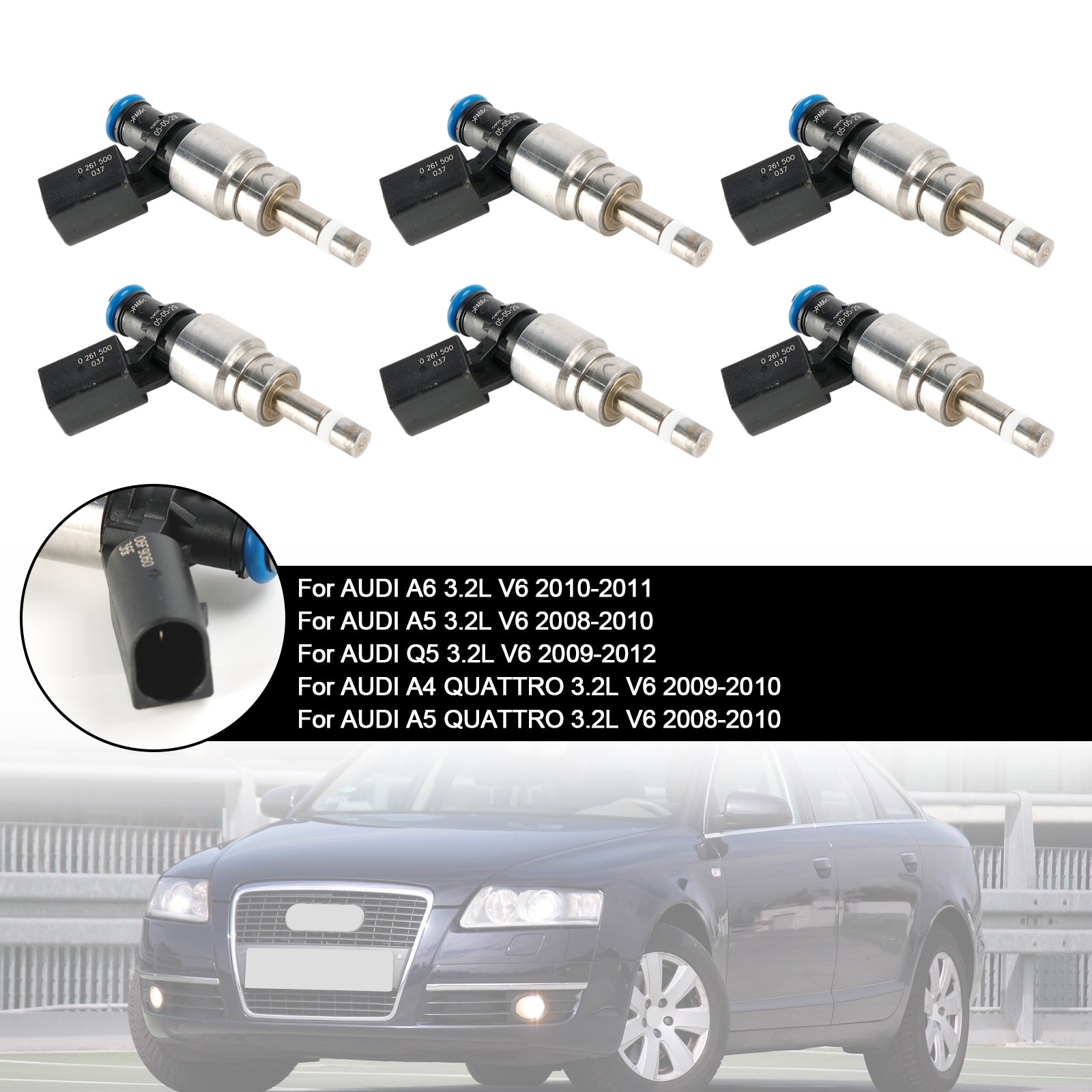 6PCS Brandstofinjector 06E906036F Fit Voor Audi Q5 A4 A5 A6 3.2L V6 2008-2011 0261500037