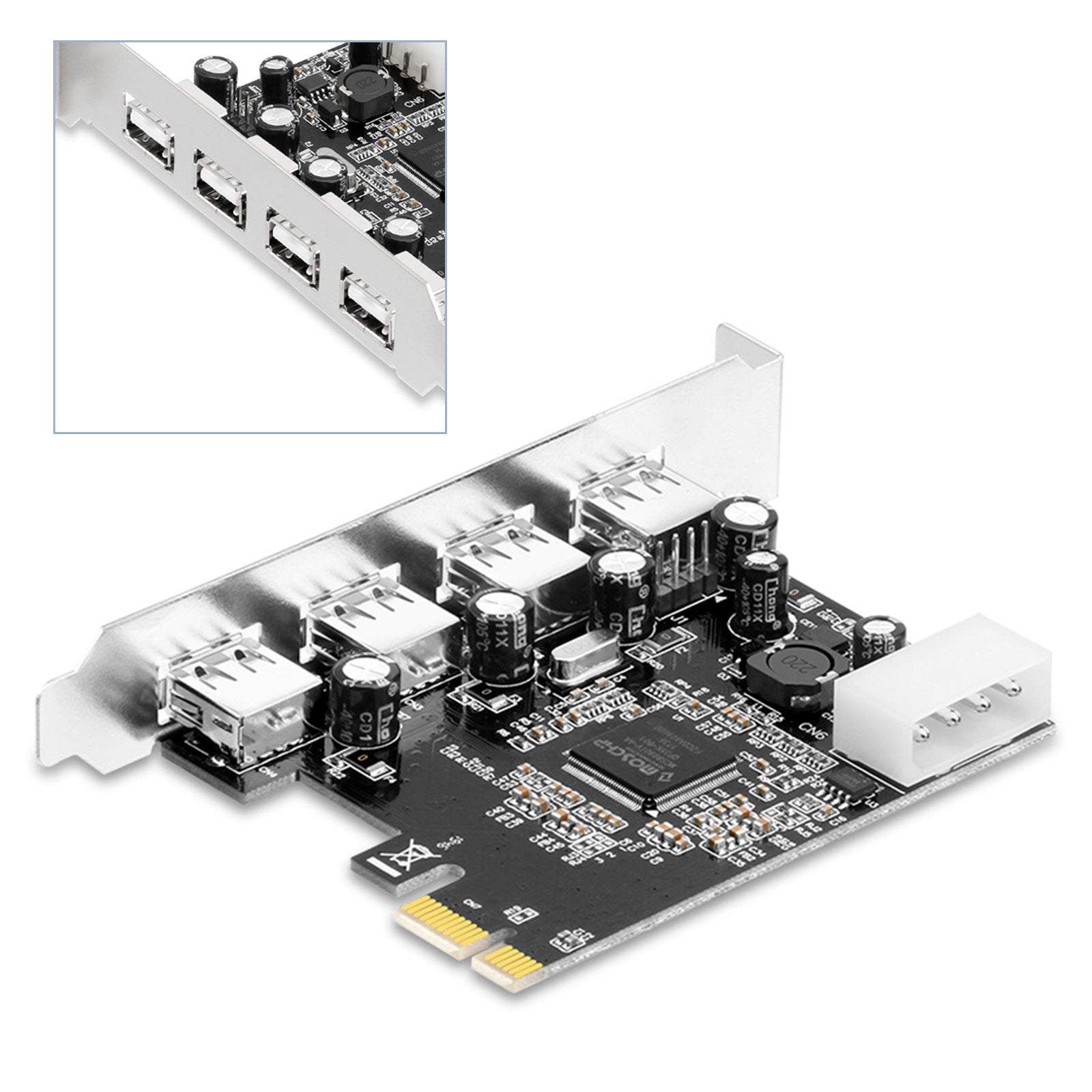 Hub 2.0 PCIe til USB 2.0 Expansion Card Moschip Adapter Card 4pin strømforsyning
