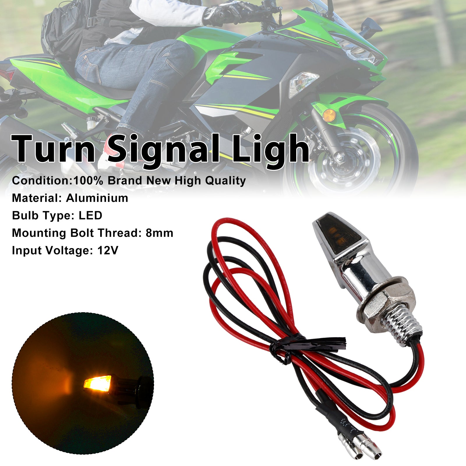 12V LED -turneringsindikatorljus 8mm Universal Motorcykel för Yamaha