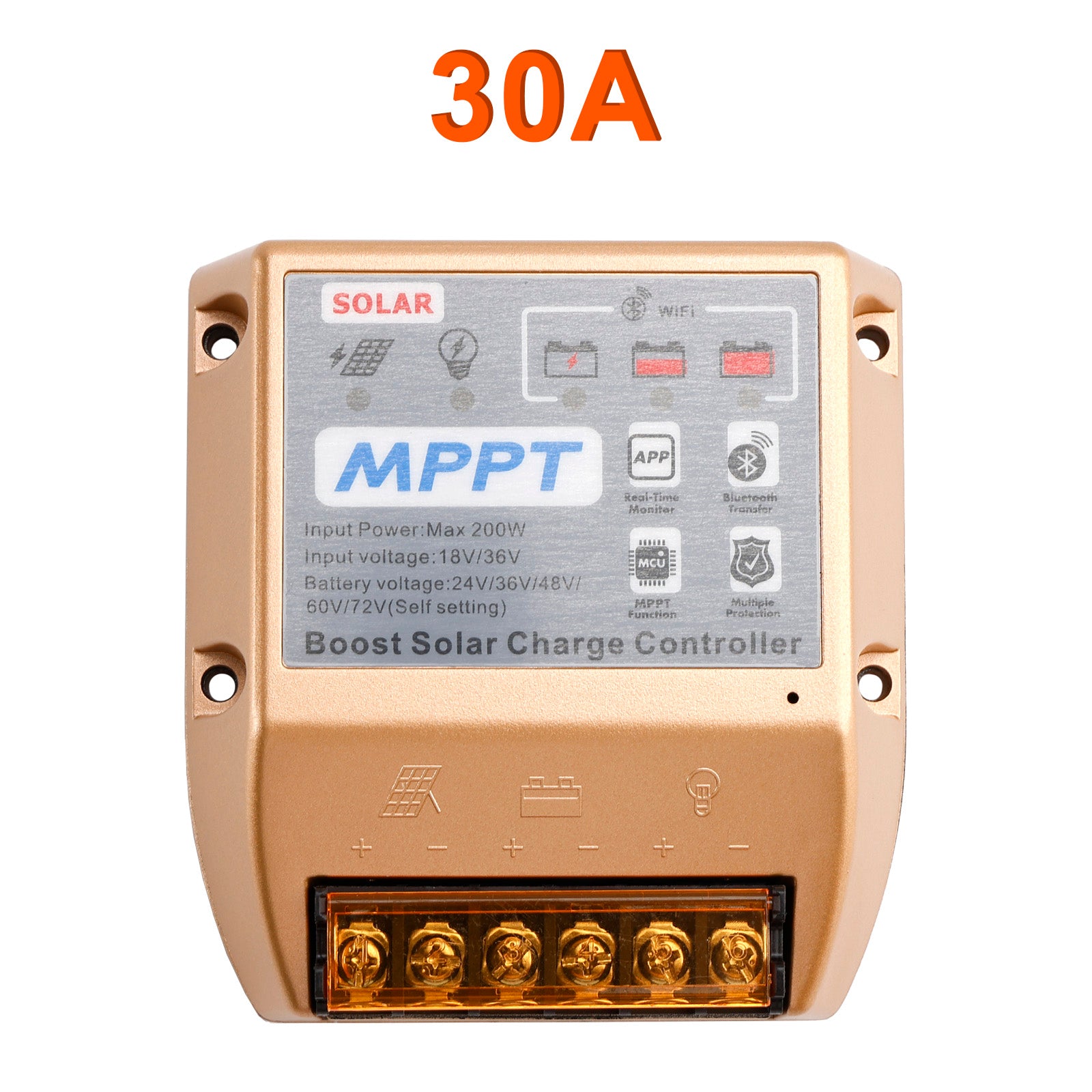 10A/20A/30A Boost MPPT-zonnecontroller 24V36V48V60V72V Mobiele APP Smart Control