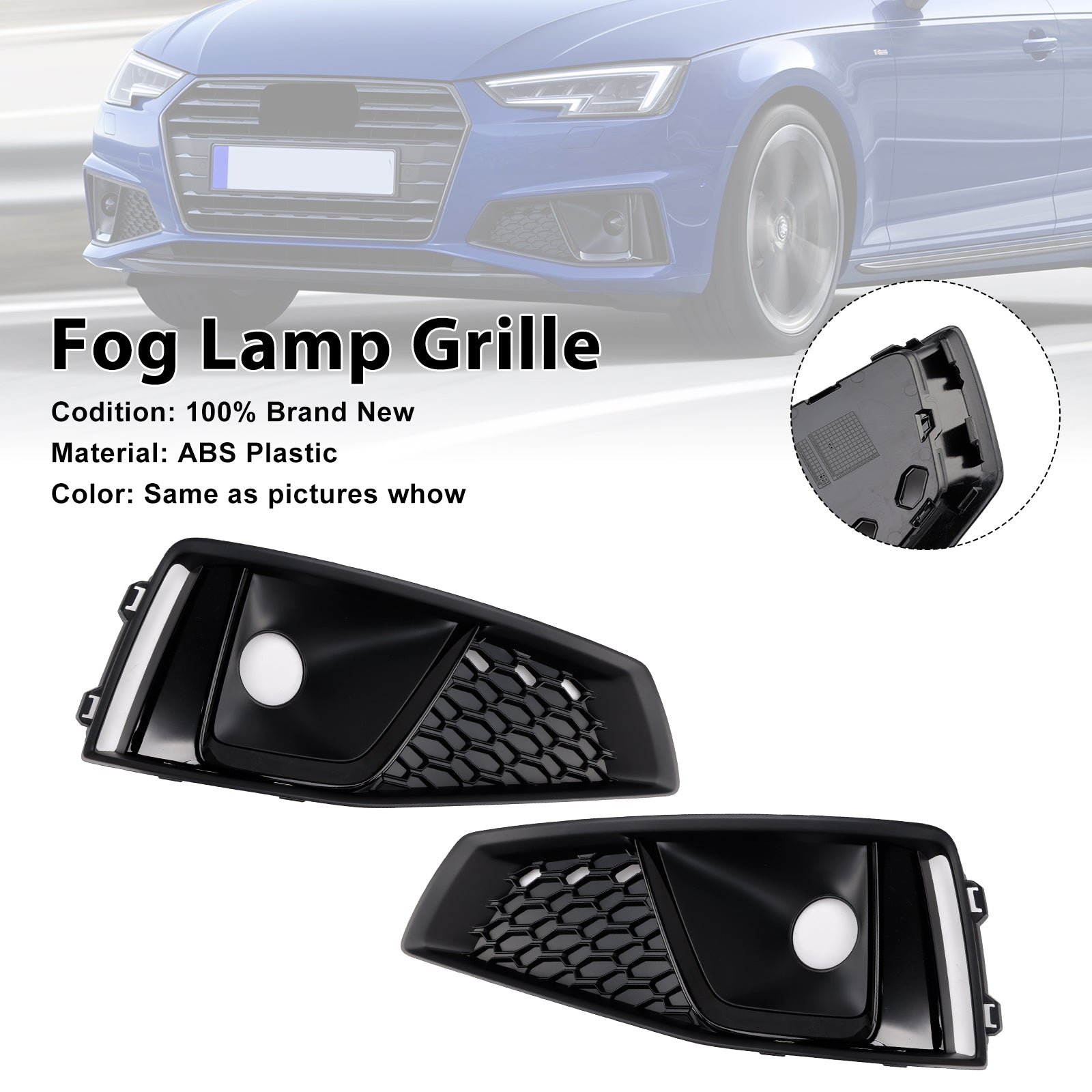2018-2020 Audi A4 B9 S4 S4 Black Fog Fog Light Grille Trim Cover
