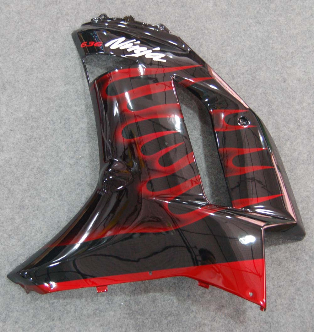 2007-2008 Kawasaki ZX6R ZX636 Fairings Black & Red Flame Ninja Racing Generic