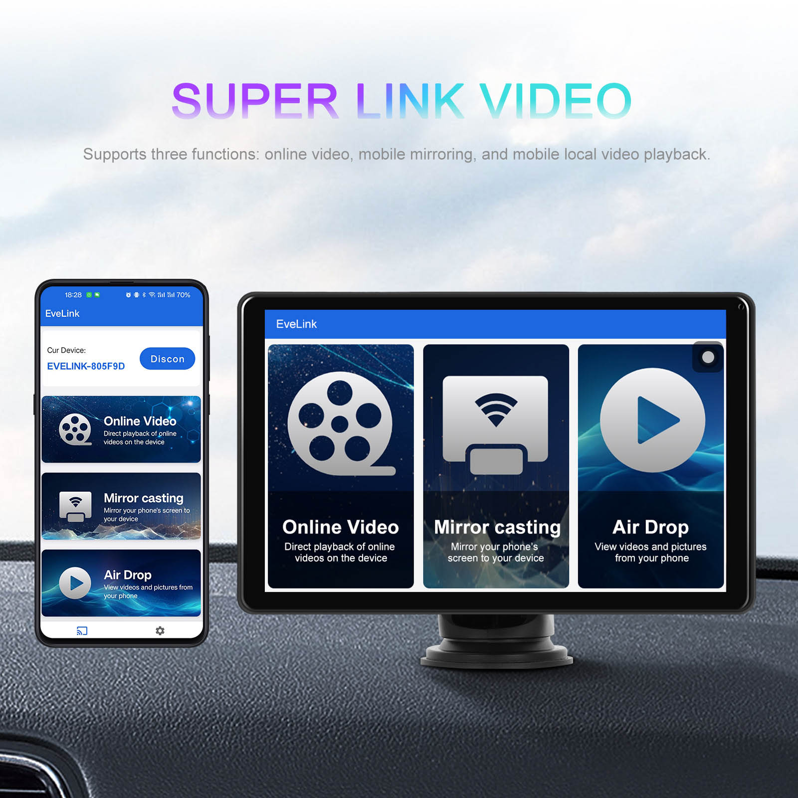 8" Touchscreen Apple CarPlay Android Auto Horizontaal Verticaal Schakelen Weergave