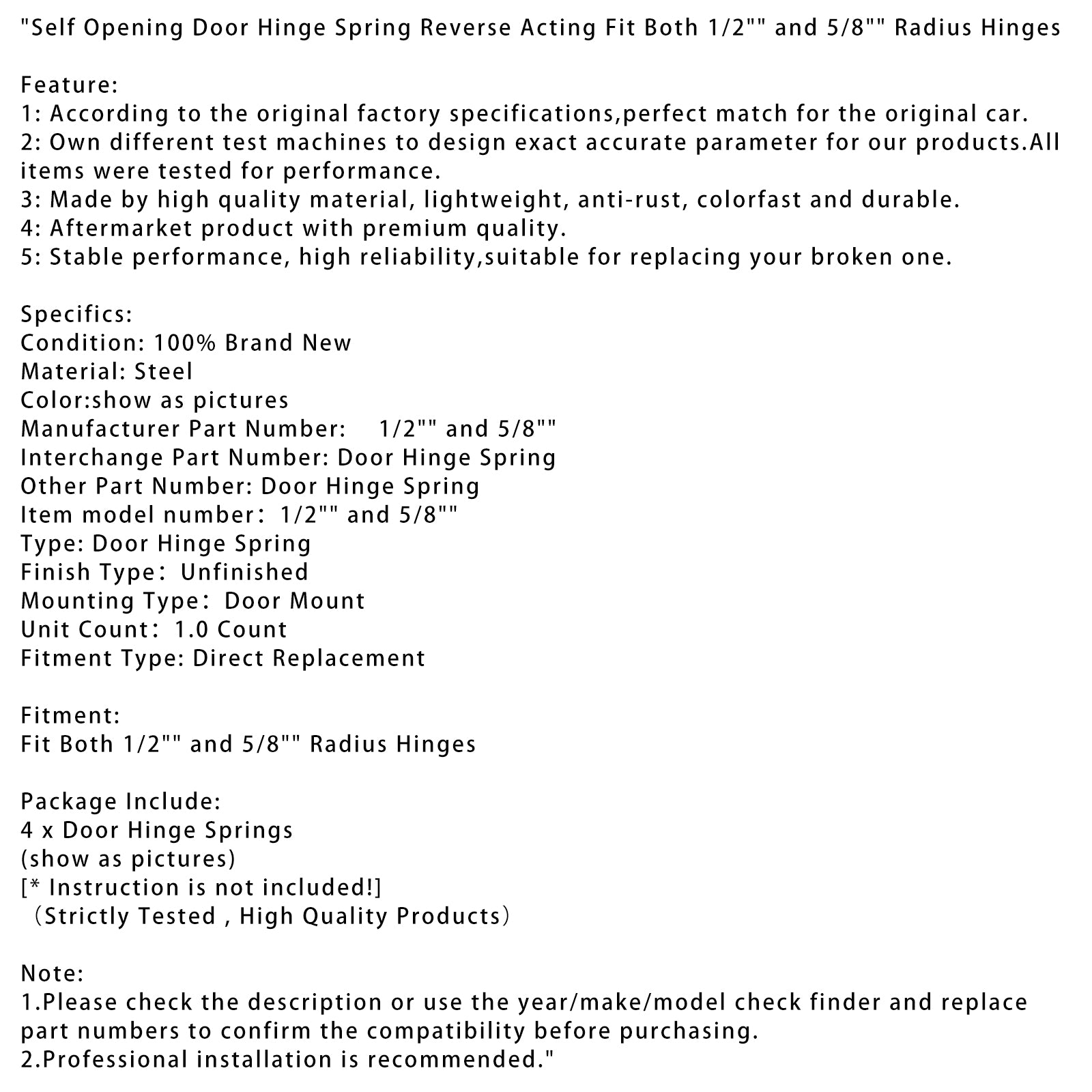 Charnière de porte à ouverture automatique à ressort à action inverse, les deux 1/2" et 5/8" Charnières à rayon