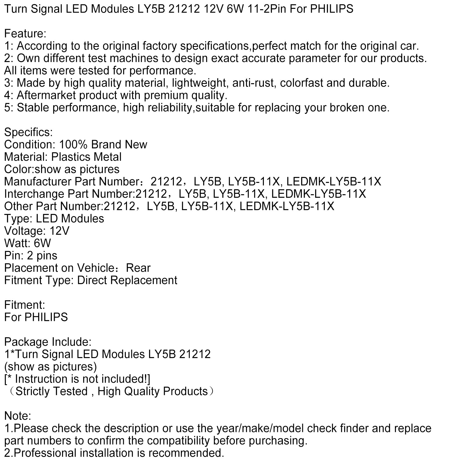 Blinklys LED-moduler LY5B 21212 12V 6W 11-2pin for Philips