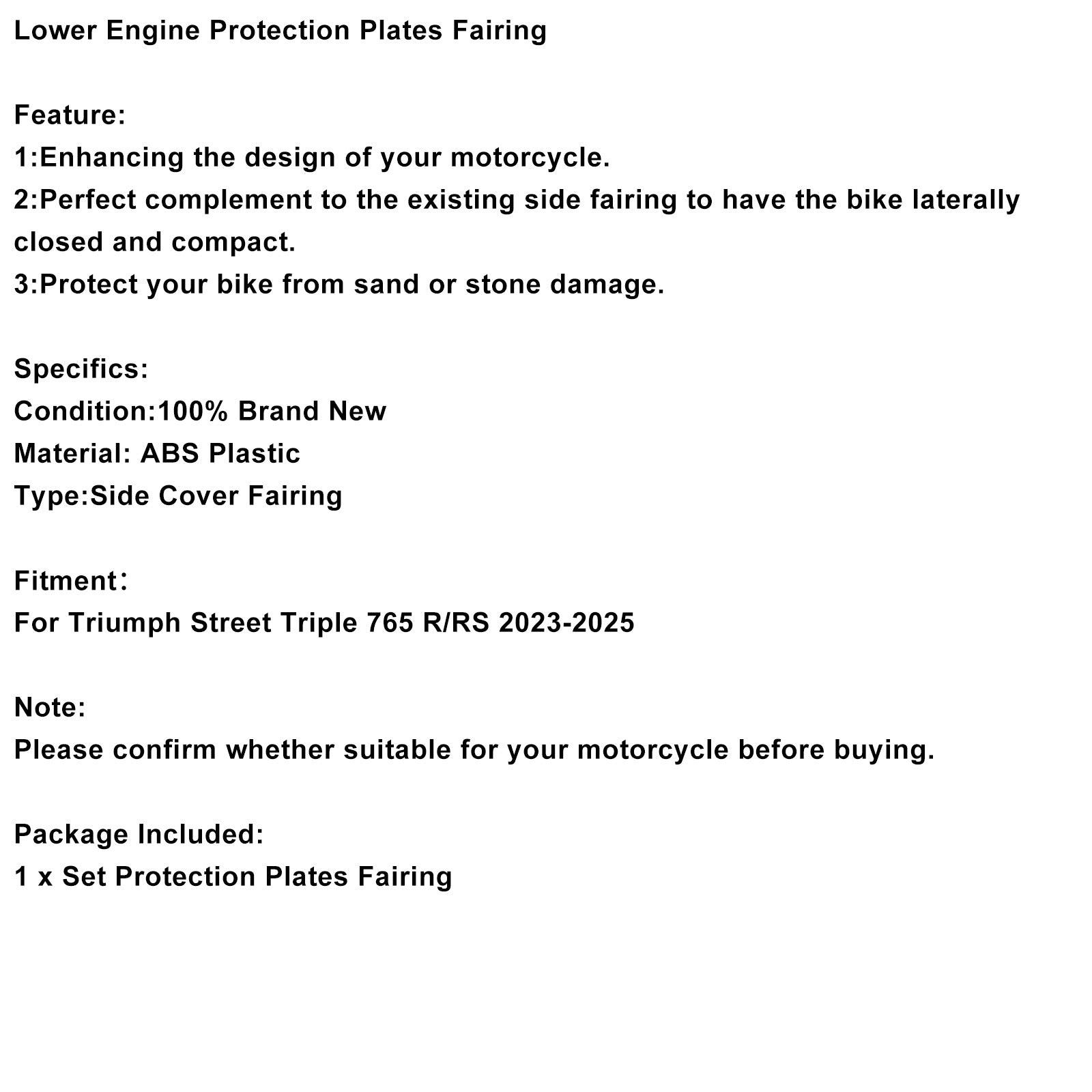 2023-2025 Street Triple 765 R/RS Engine Lower Belly Pan Panels Guard Fairing