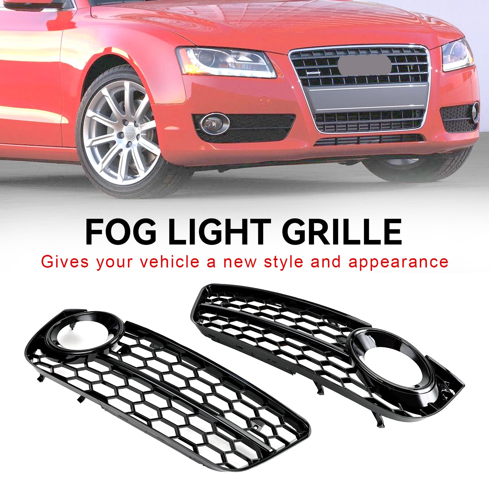 Pair Honeycomb Front Fog Lamp Cover Grille Grill Fit Audi A5 2007-2011