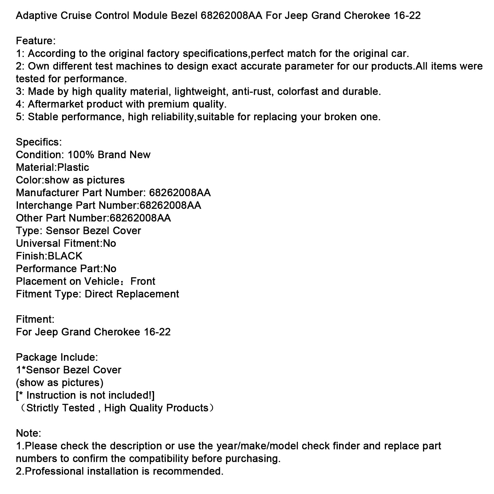 2016-2022 Jeep Grand Cherokee Adaptiv farthållarmodul Ram 68262008AA