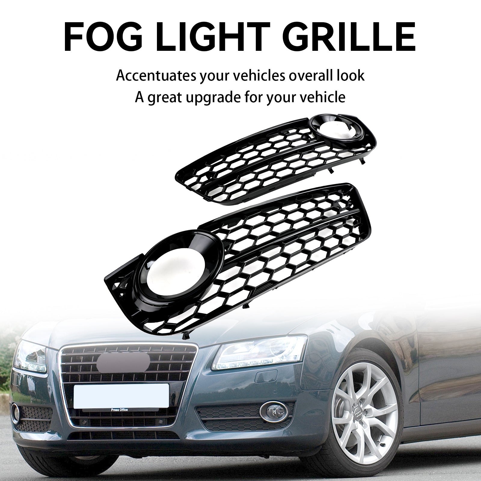 Pair Honeycomb Front Fog Lamp Cover Grille Grill Fit Audi A5 2007-2011