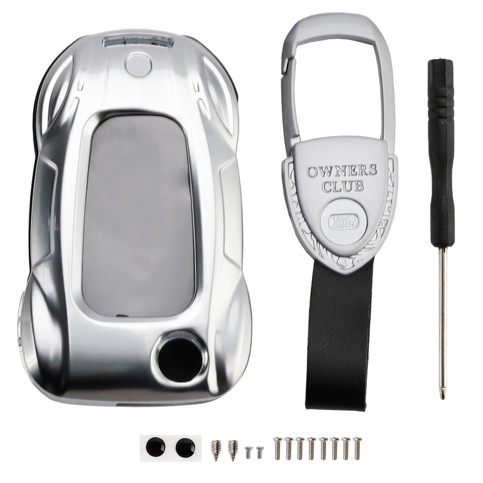 Leather Alloy Zinc Car Key Silvery Case Cover For VW Polo Skoda