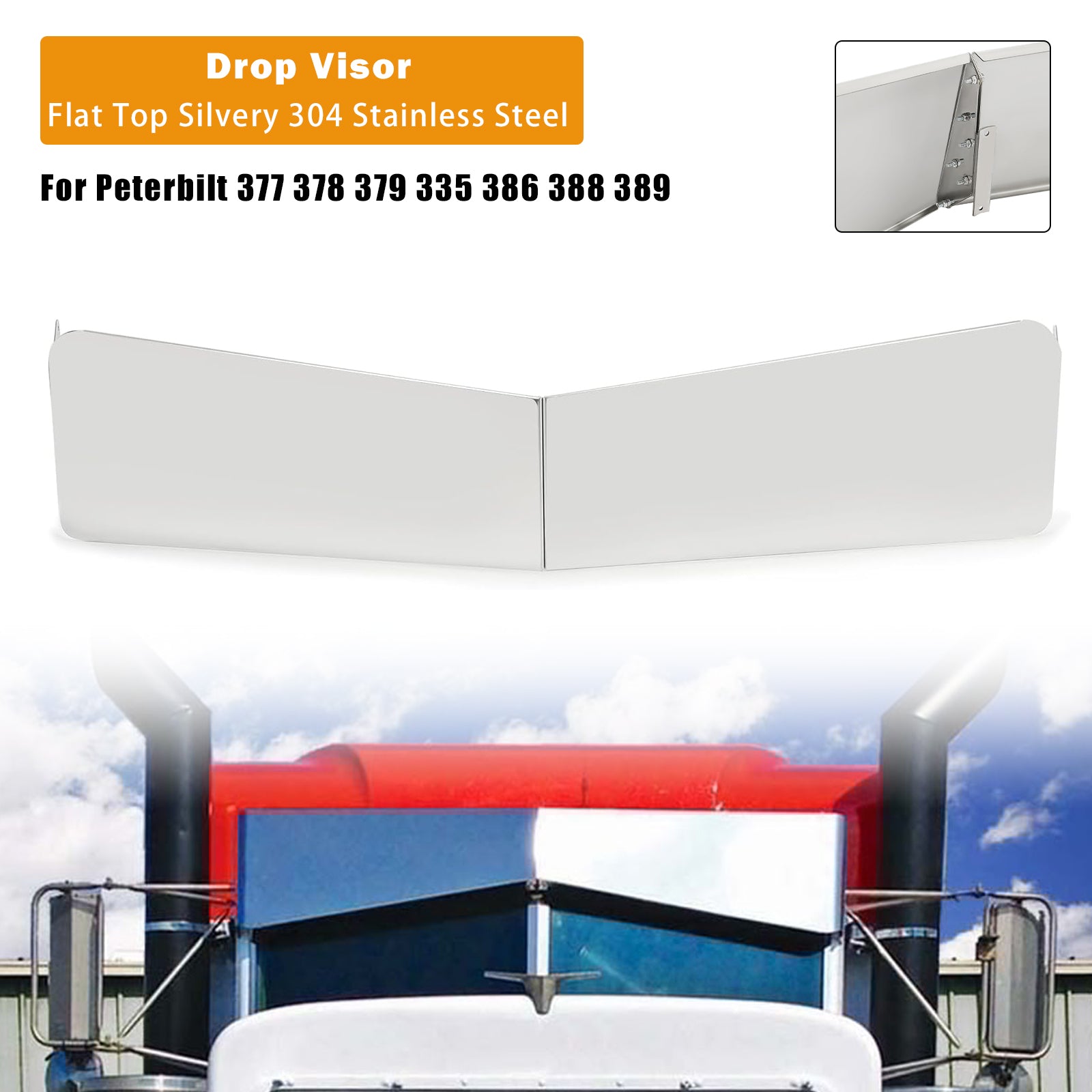 Flat Top Silvery Drop Visor For Peterbilt 377 378 379 335 386 388 389