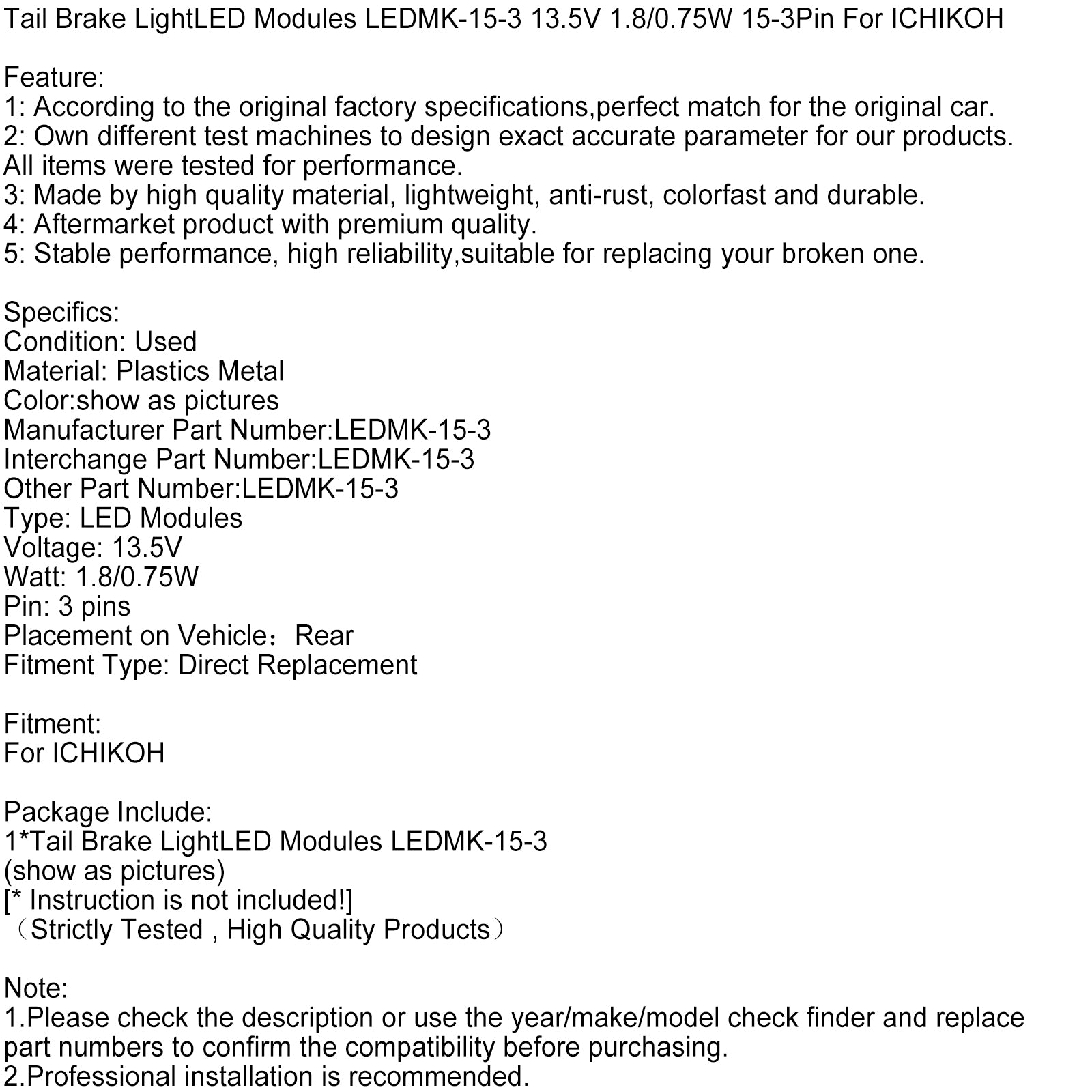Luz de freno traseraMódulos LED LEDMK-15-3 13.5V 1.8/0.75W 15-3Pin para ICHIKOH