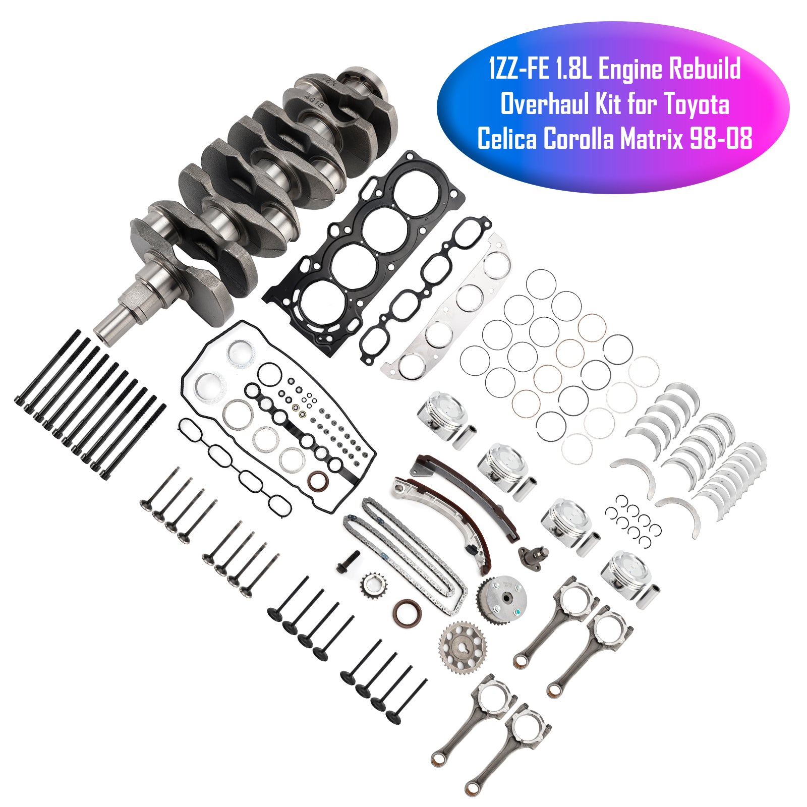 1ZZ-FE 1.8L Engine Rebuild Overhaul Kit for Toyota Celica Corolla Matrix 1998-2008 Generic