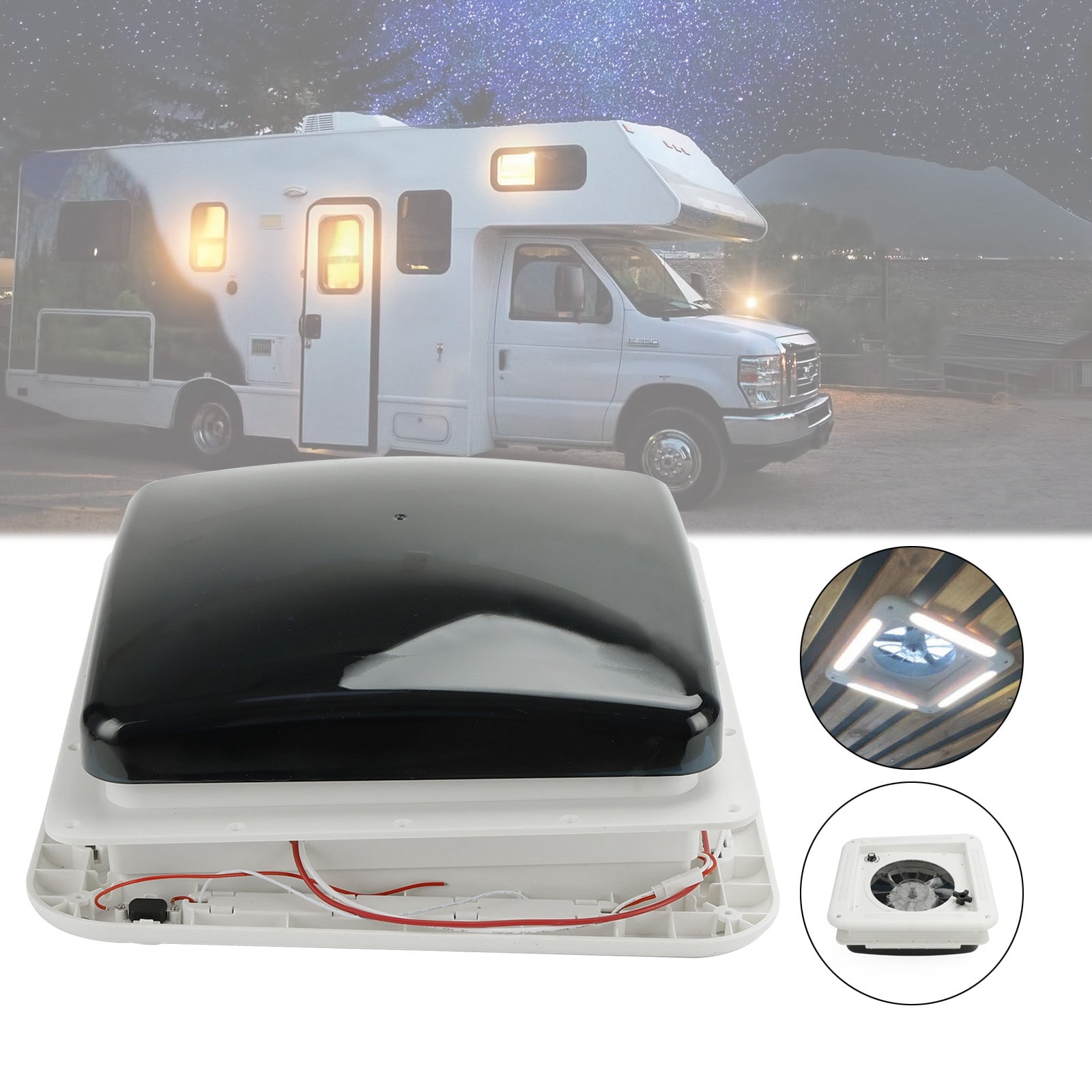 Évent de toit de caravane de camping-car de 11 pouces, moteur à 3 vitesses, puits de lumière 12V avec lumière LED