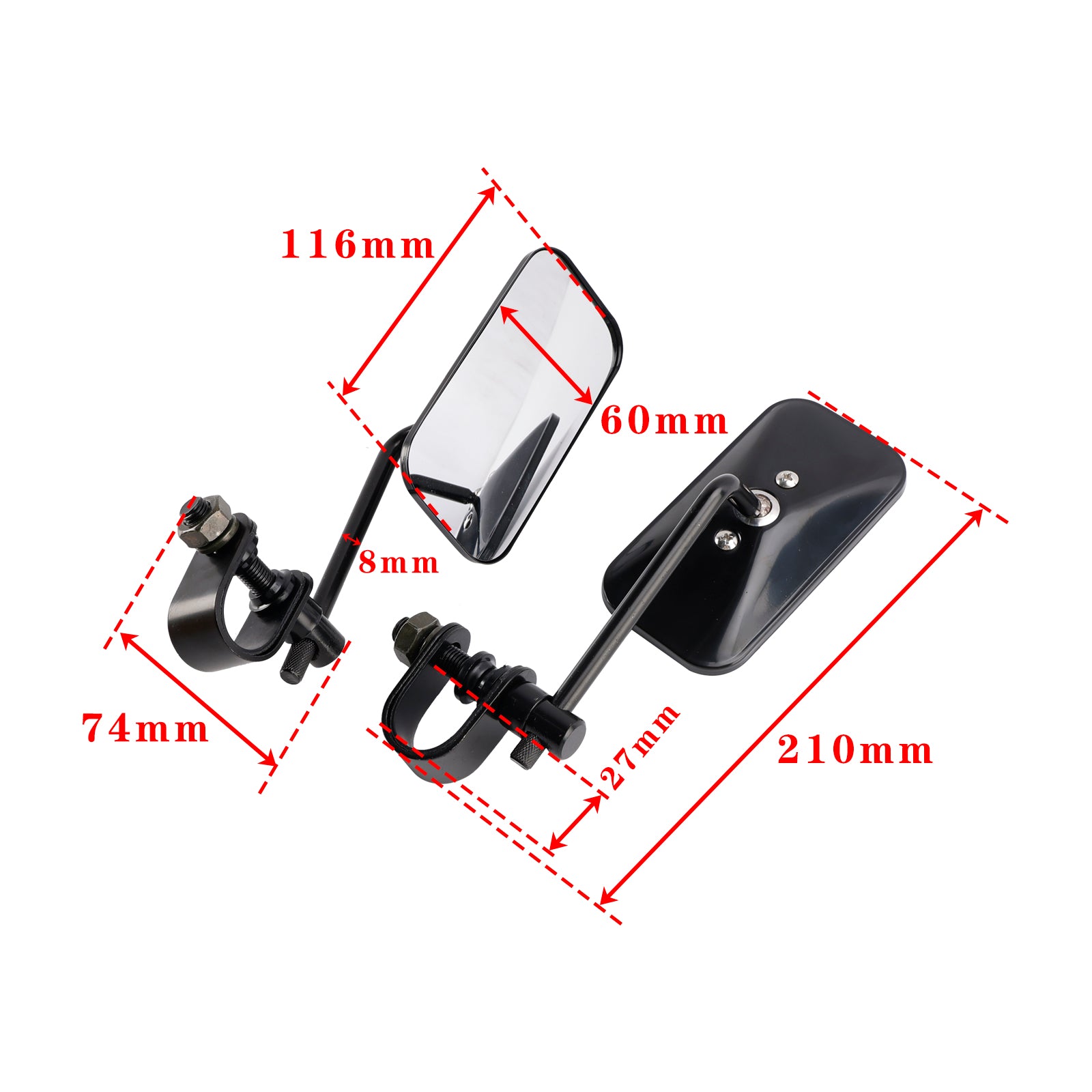 Starý školský štýl obdĺžnikový upínací zrkadlá čierny bratstyle