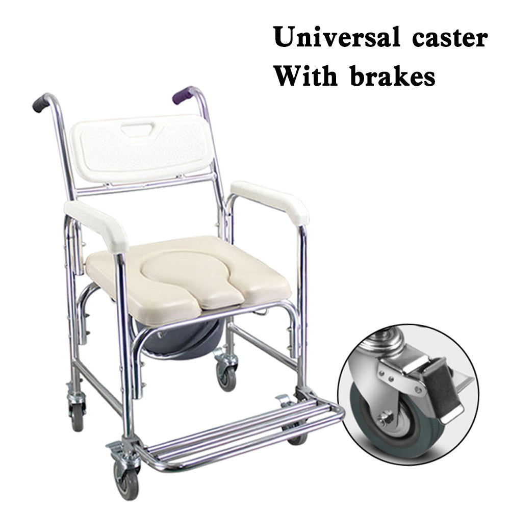 Multifunction Wheeled Mobile Toilet Shower Commode Chair with Wheels For Elderly