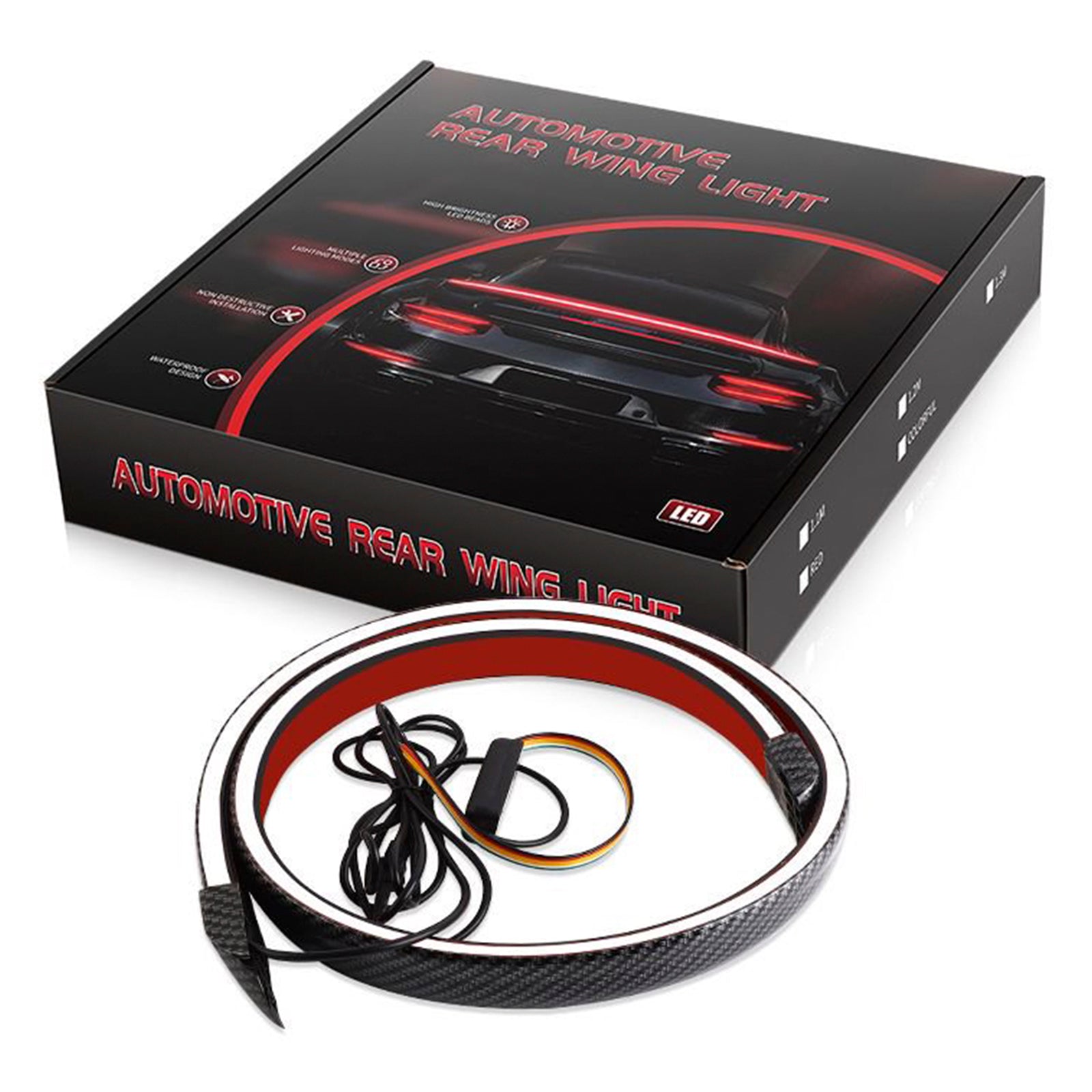 Lámpara de serpentina trasera de coche, luz LED de fibra de carbono, alerón trasero, labio, freno, maletero, multicolor, 1,3 M