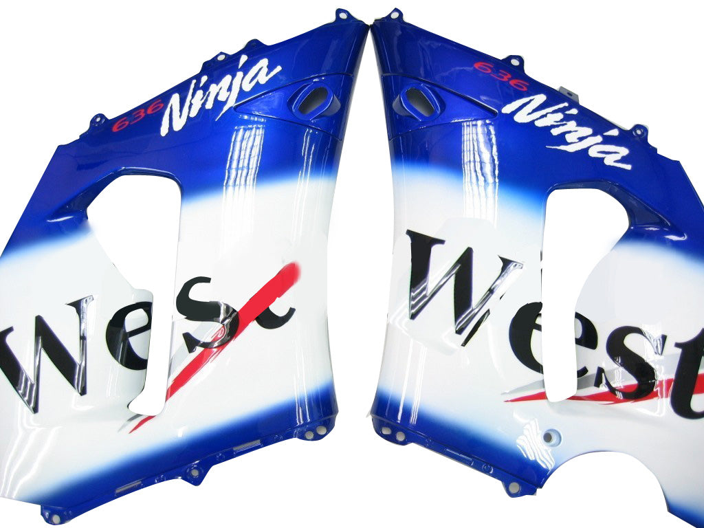 2005-2006 Kawasaki ZX6R 636 stroomlijnkappen blauw wit West Racing generiek