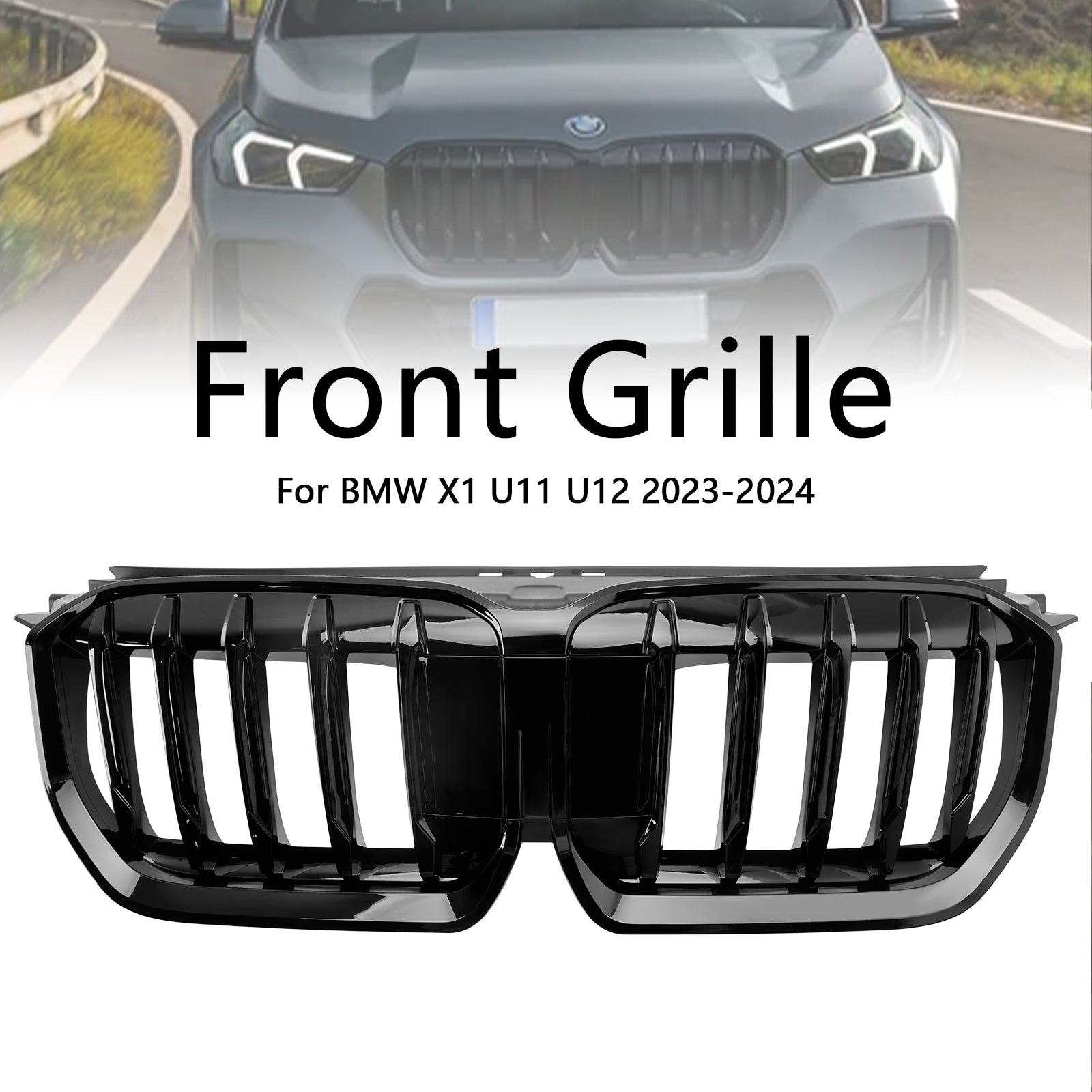 2023-2024 BMW X1 U11 U12 Grille de calandre de pare-chocs avant noir brillant