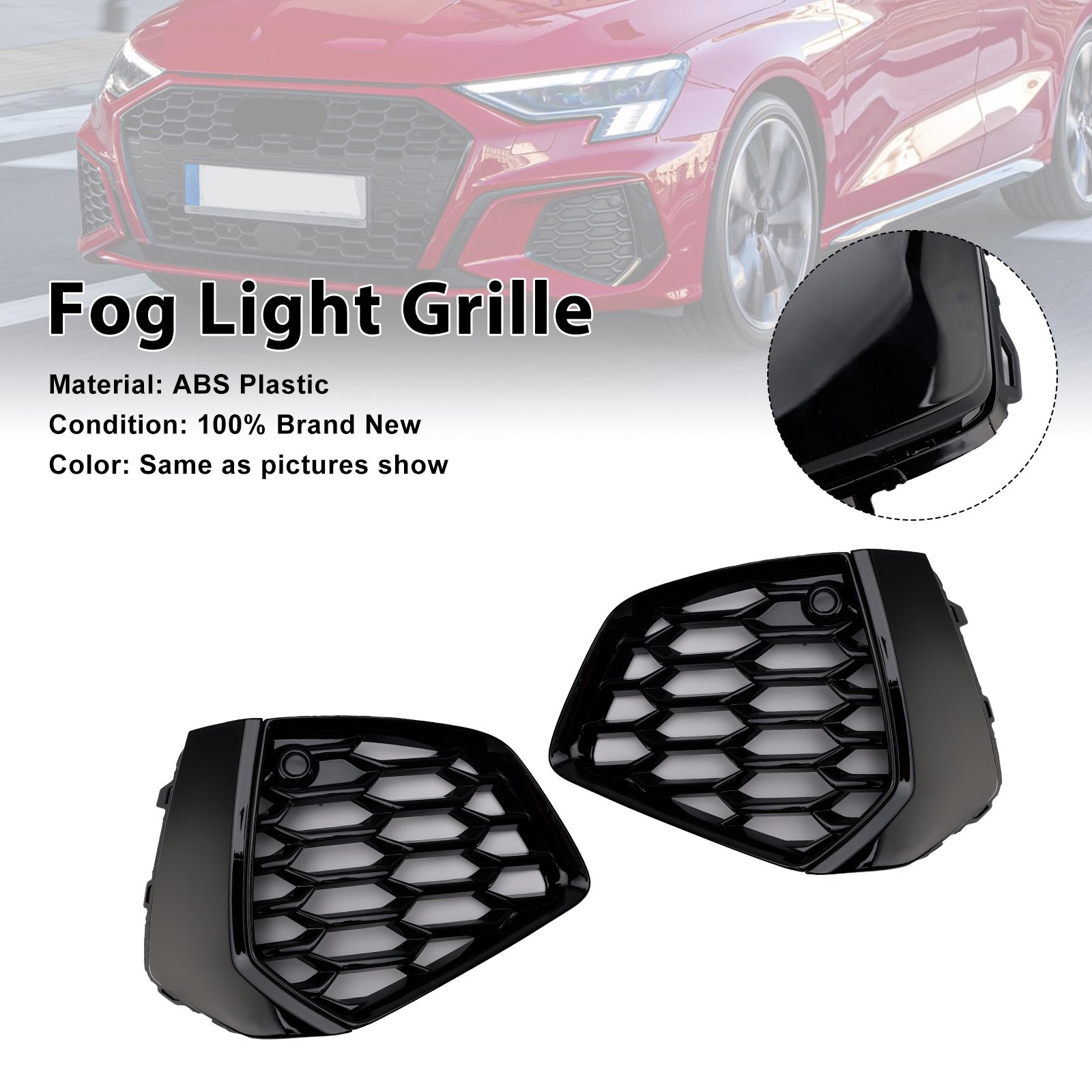 2021-2023 Audi A3 S-line Black Front Honeycomb Fog Light Grill Cover