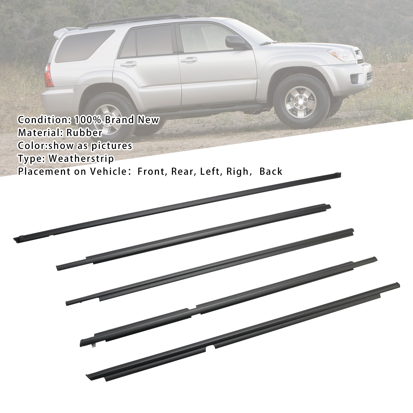 5PCS Door Belt Molding Weatherstrips For Toyota 4Runner 2003-2009