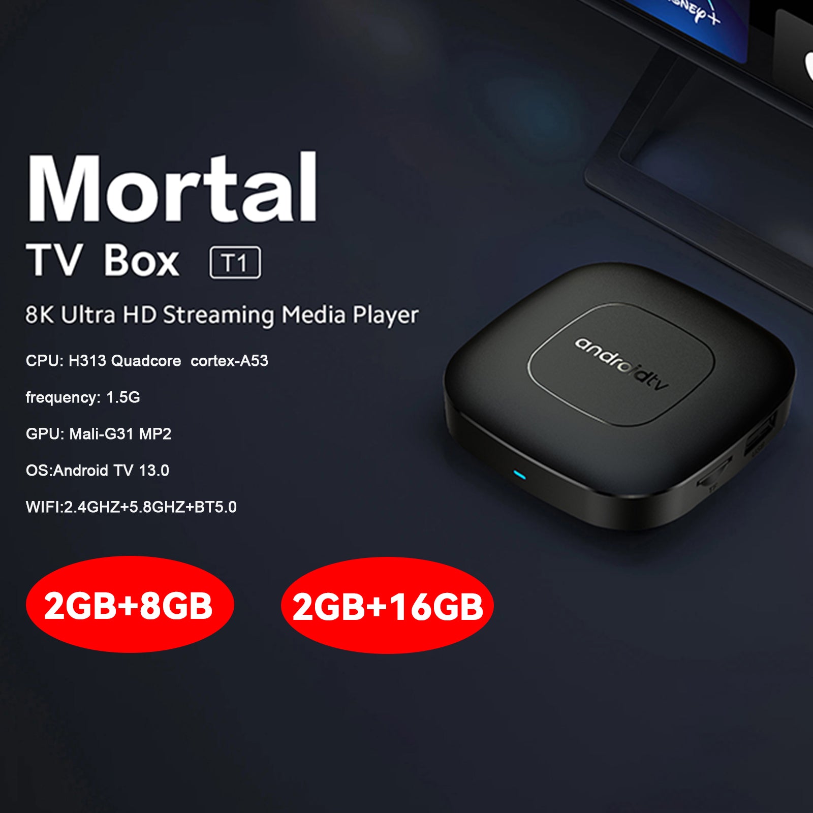 Android 13 Mortal T1 TV BOX Ram 2GB ROM 8/16GB Reproductor multimedia Receptor Set top BOX