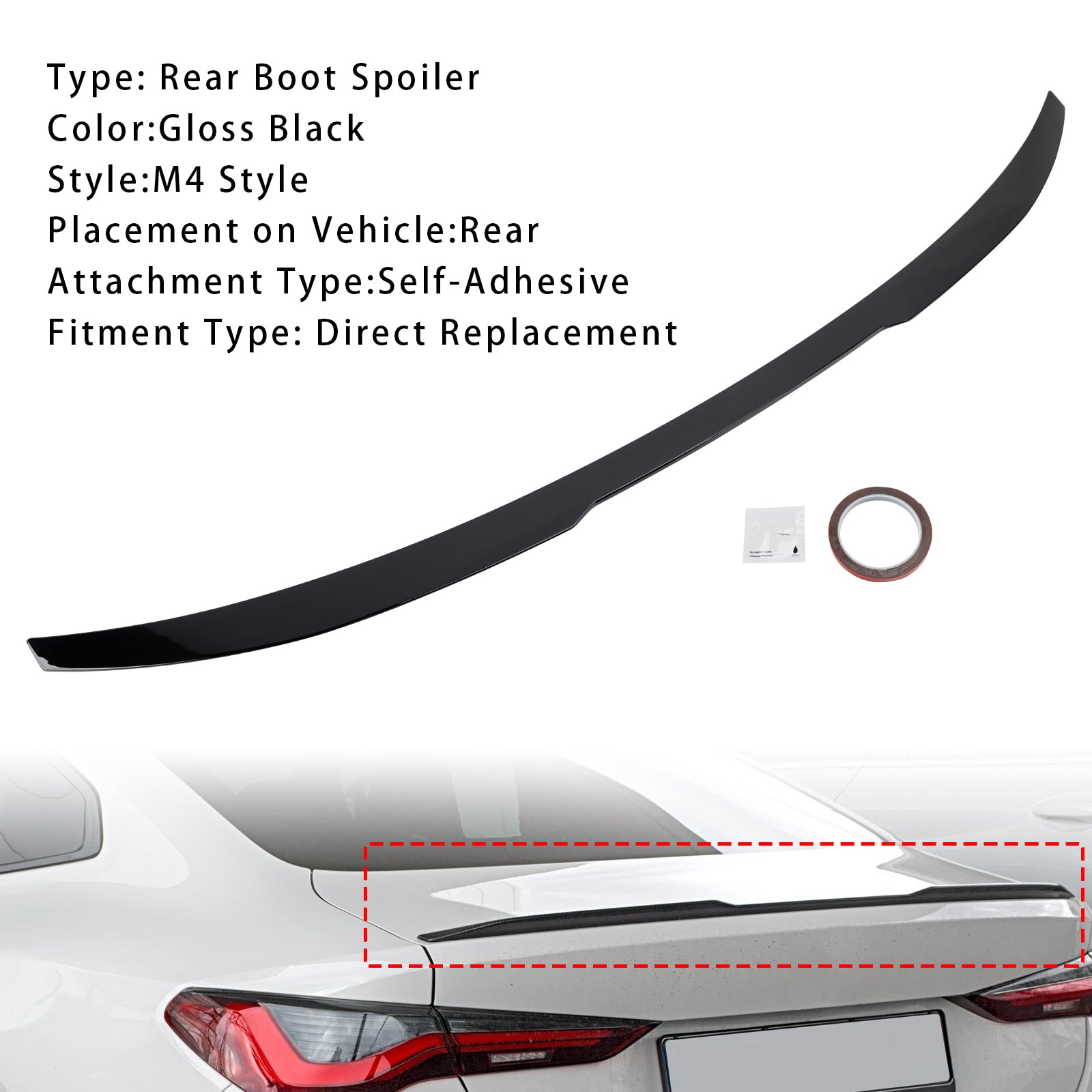 Gloss Black Rear Boot Spoiler For BMW 4 Series G22 G82 Coupe 2020+ M4 Style