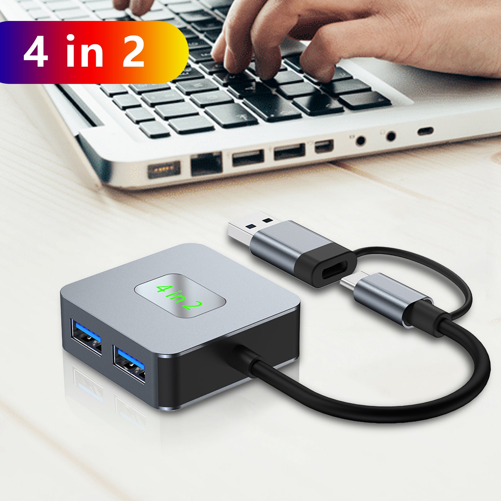 4 in 2 Type-C + USB to USB3.2*4 Interface Hub Adapter Dock for MacBook iPad 15