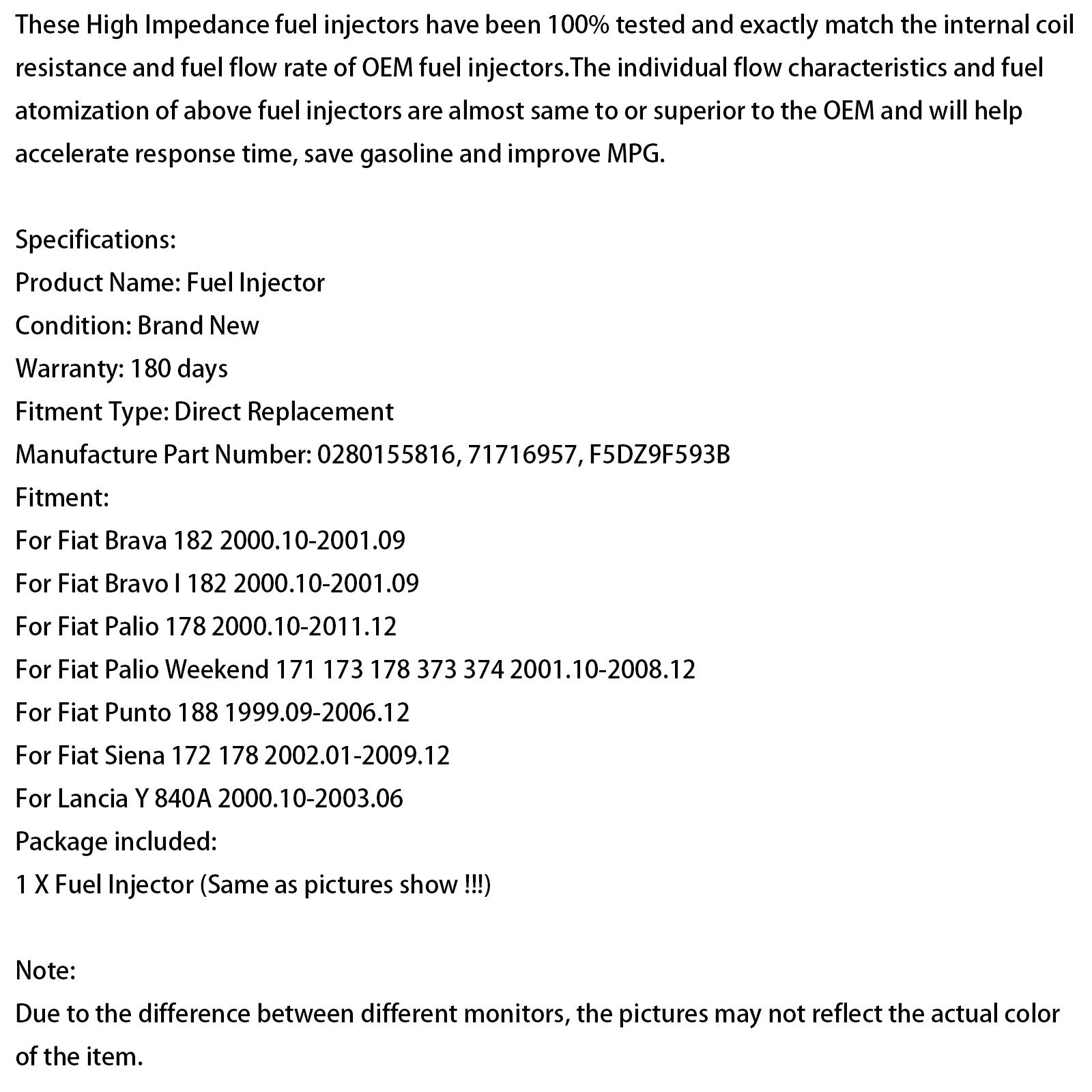 1PCS Brandstofinjector 0280155816 Fit Fiat Brava Bravo I Palio Punto Siena Lancia Y