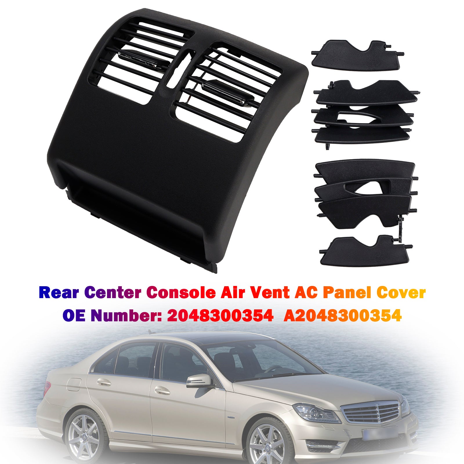 Cubierta negra del panel de ventilación de aire acondicionado de la consola central trasera para Benz Clase C W204 2007-14