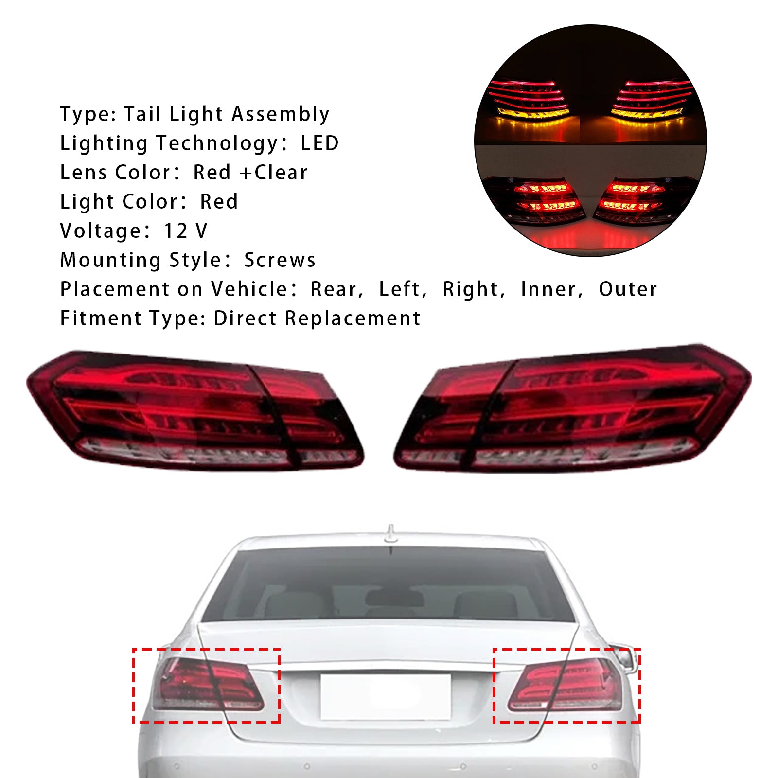 4PCS LED Rear Tail Light Brake Lamp For Mercedes E-Class W212 2013-2015