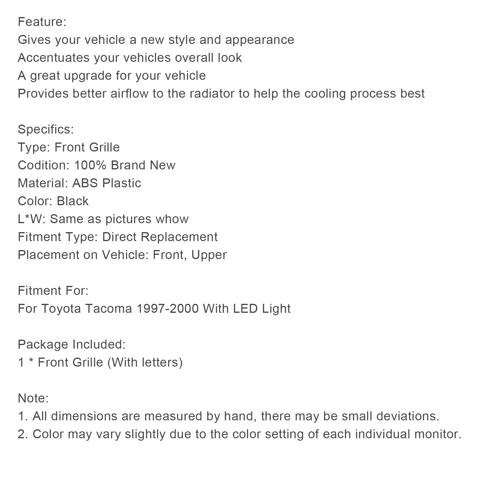 Honeycomb Front Bumper Grill Grille Fit Toyota Tacoma 1997-2000 TRD PRO