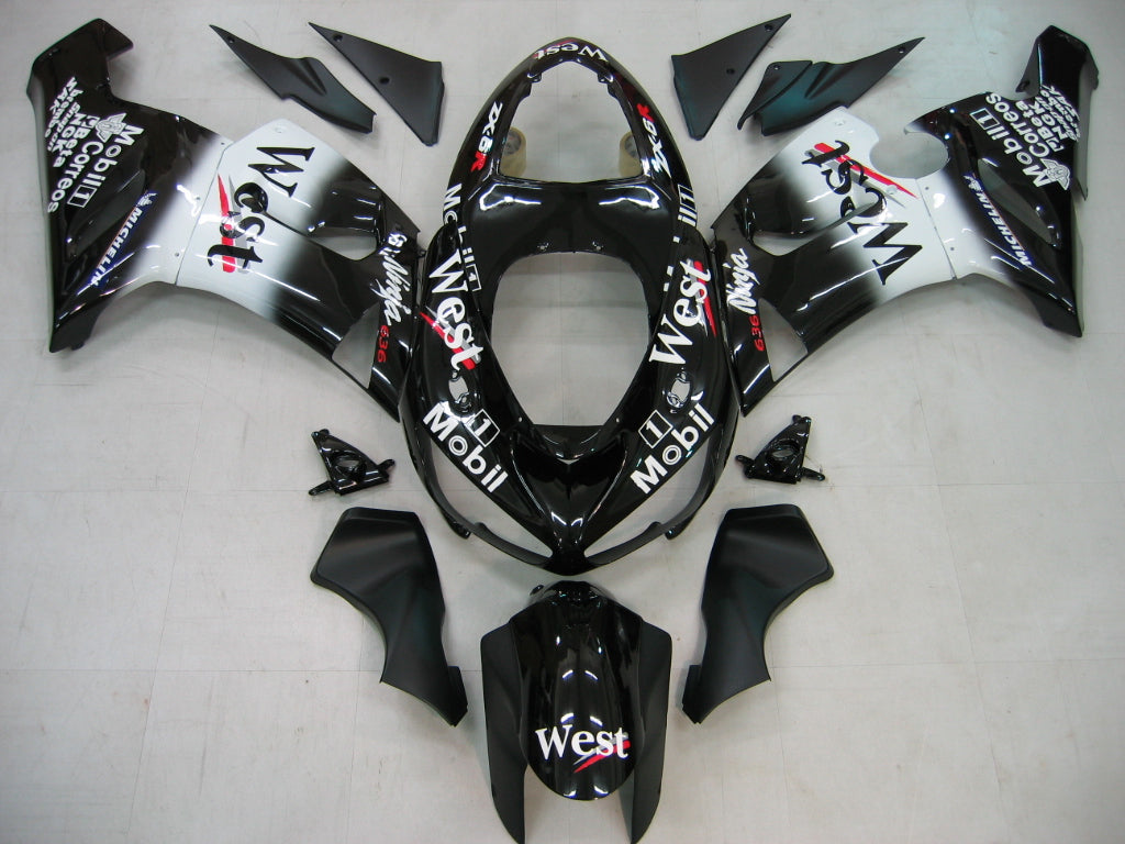 2005-2006 Kawasaki ZX6R 636 Fairings Black White West ZX6R Racing Generic