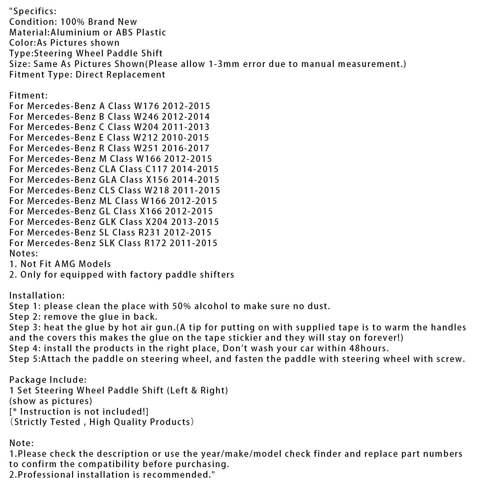 Stuurschakelpeddel voor Mercedes-Benz B GL GLA 12-15